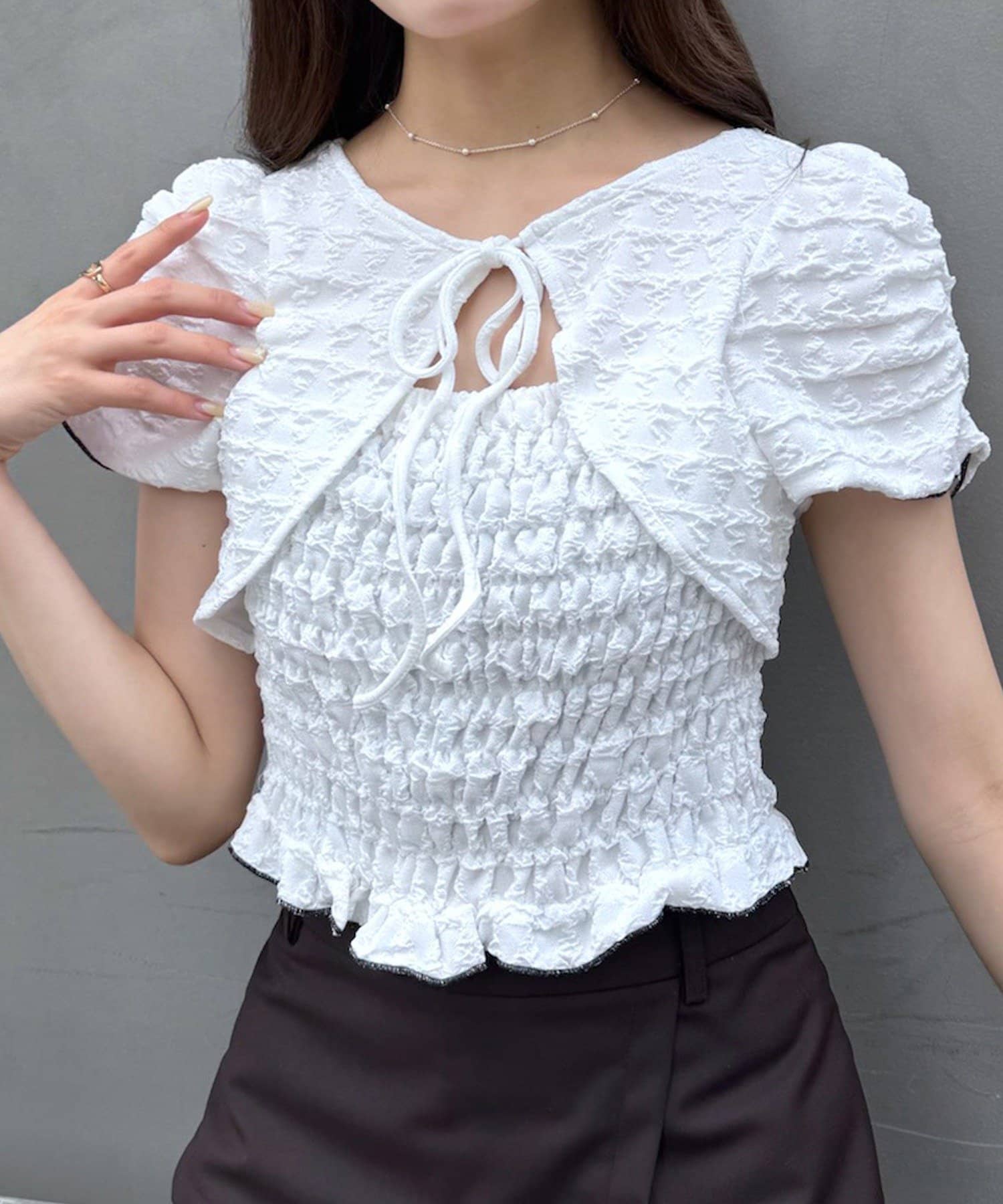 ブラウス シャツ 「mline」レイヤードジャガードＴＯＰＳ レディース mline]レイヤードジャガードTOPS | mline(エムライン