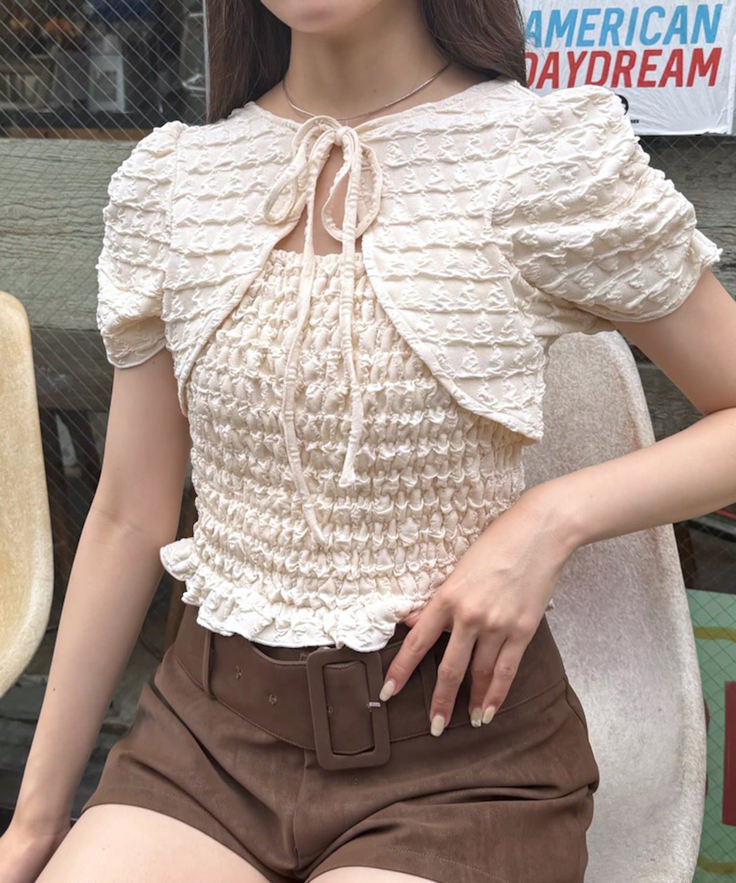 ブラウス シャツ 「mline」レイヤードジャガードＴＯＰＳ レディース mline]レイヤードジャガードTOPS | mline(エムライン