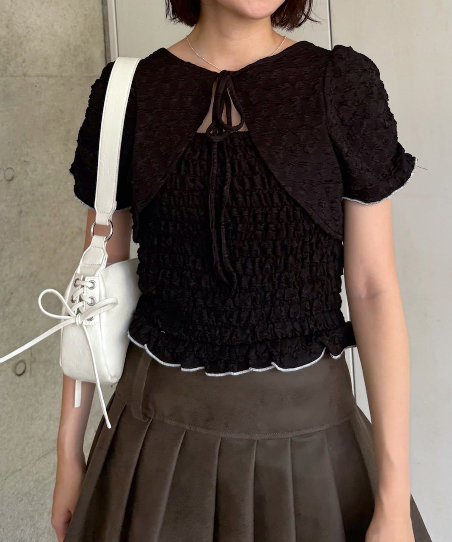 ブラウス シャツ 「mline」レイヤードジャガードＴＯＰＳ レディース mline]レイヤードジャガードTOPS | mline(エムライン