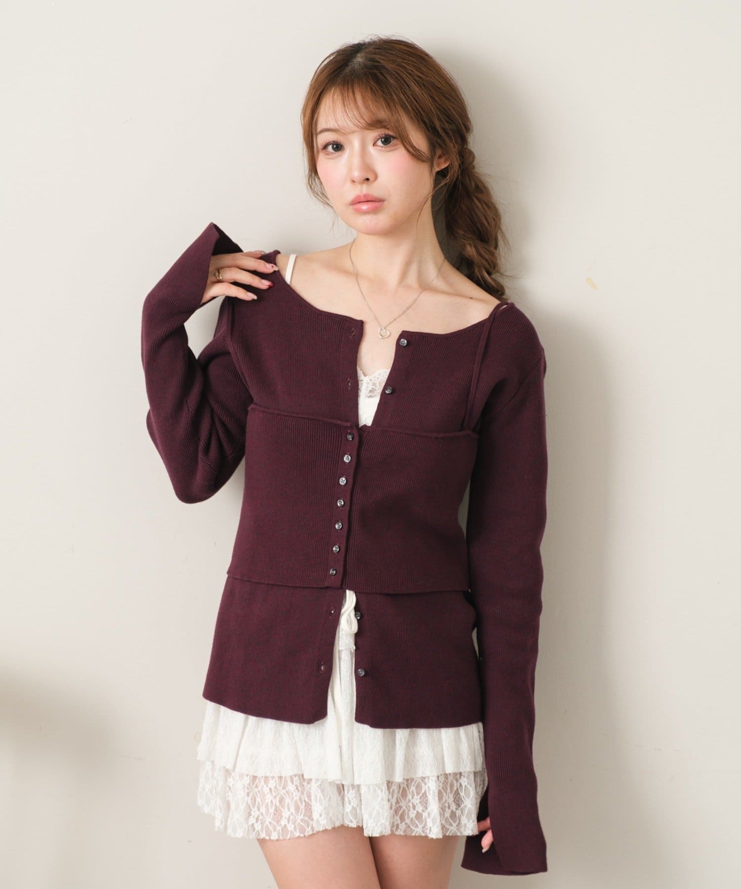 RAY CASSIN】メランジ配色ボタンカーディガンセット | OUTLET