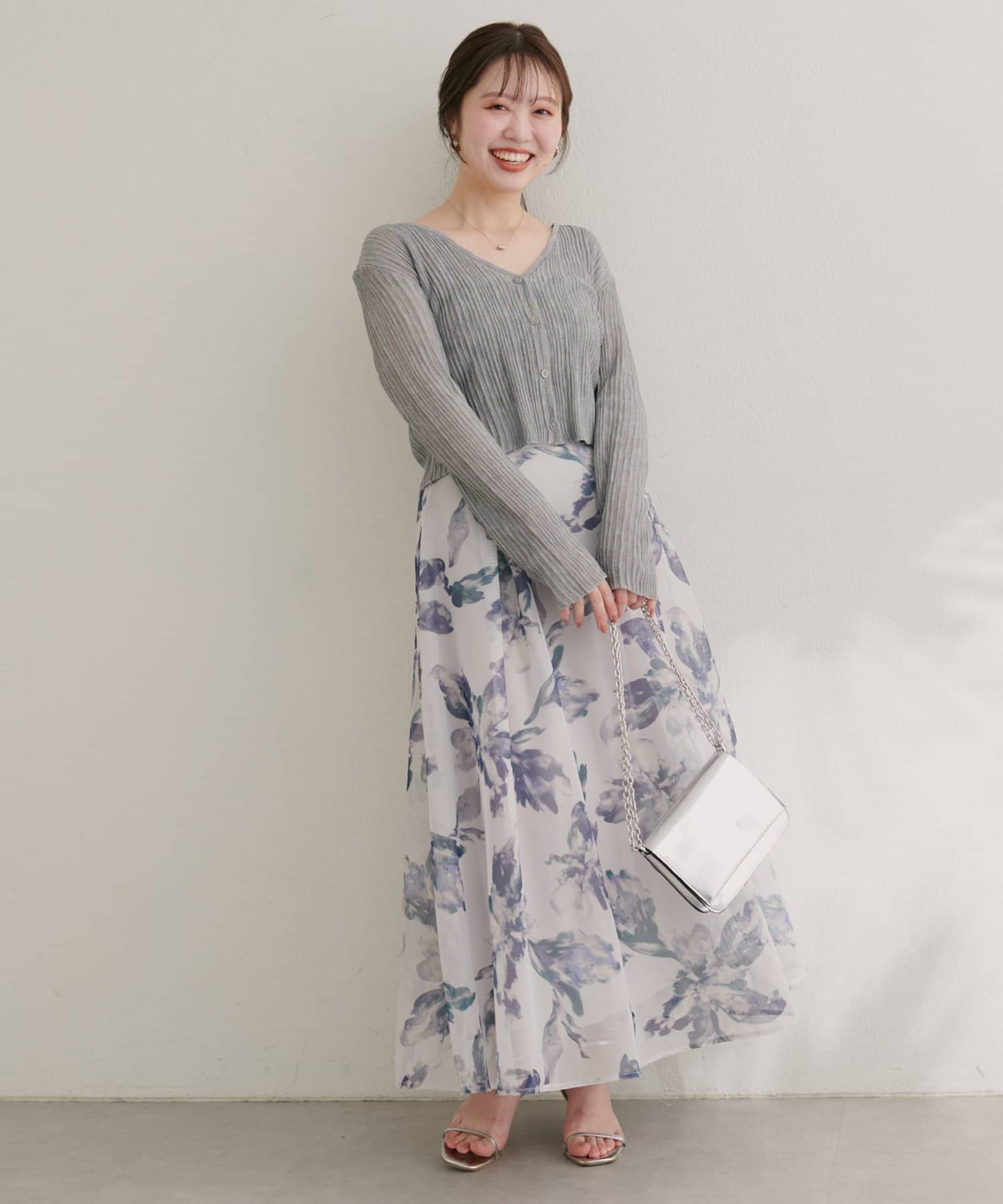 natural couture(ナチュラルクチュール) 大花プリントメッシュスカート