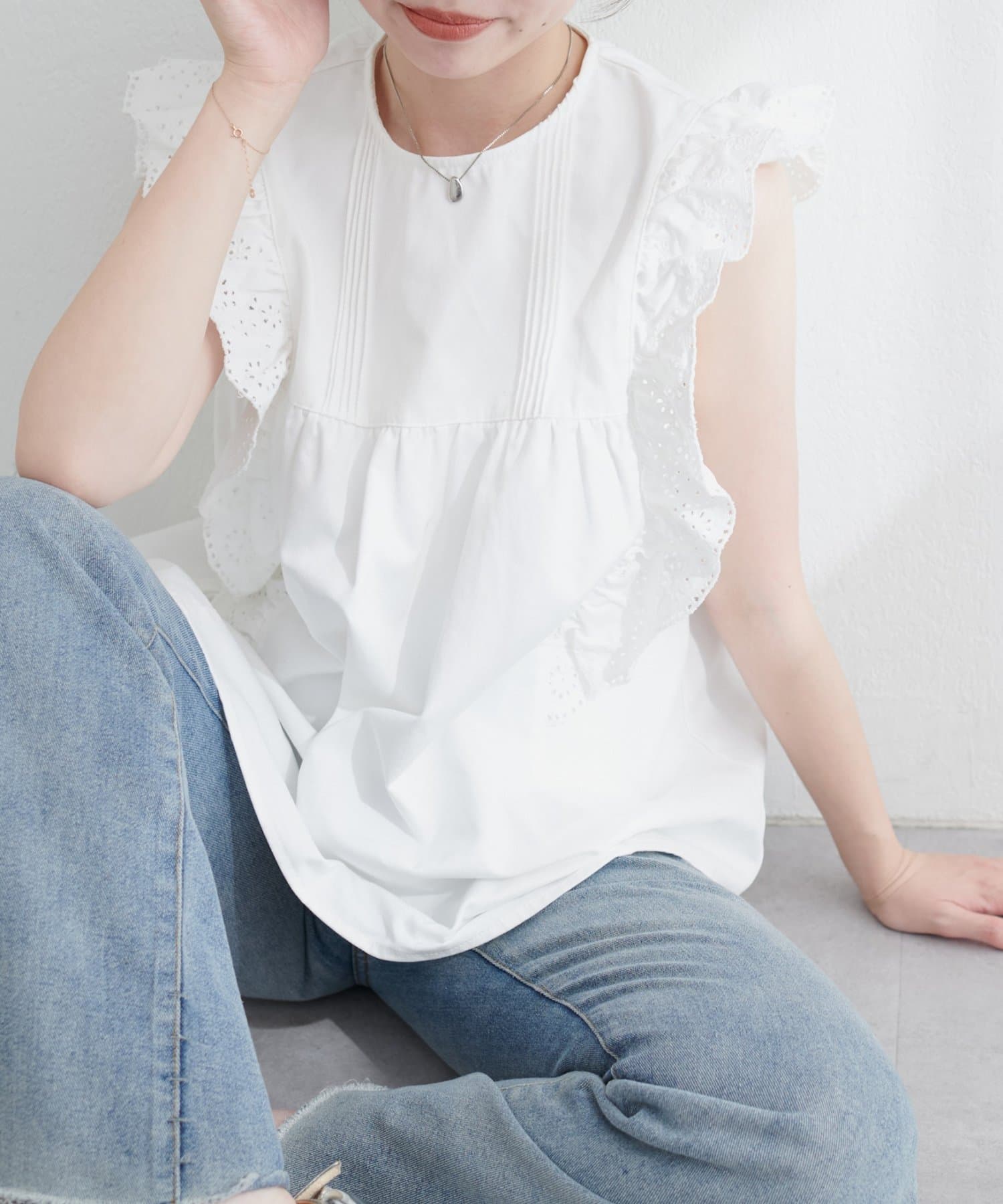 デニム フリル刺繍シャツ/ブラウス WEB限定】デニム刺繍フリルブラウス | natural couture