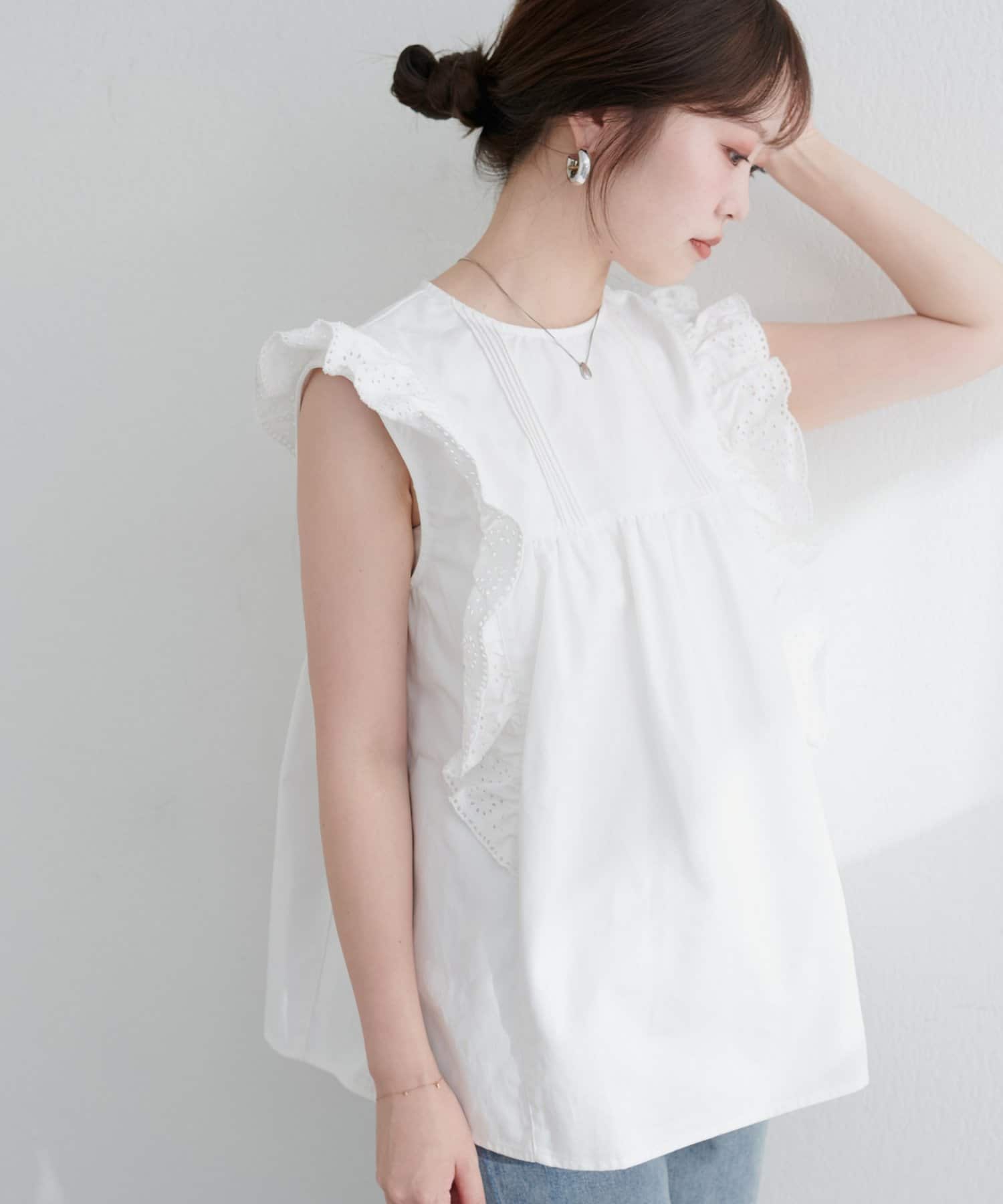 デニム フリル刺繍シャツ/ブラウス WEB限定】デニム刺繍フリルブラウス | natural couture
