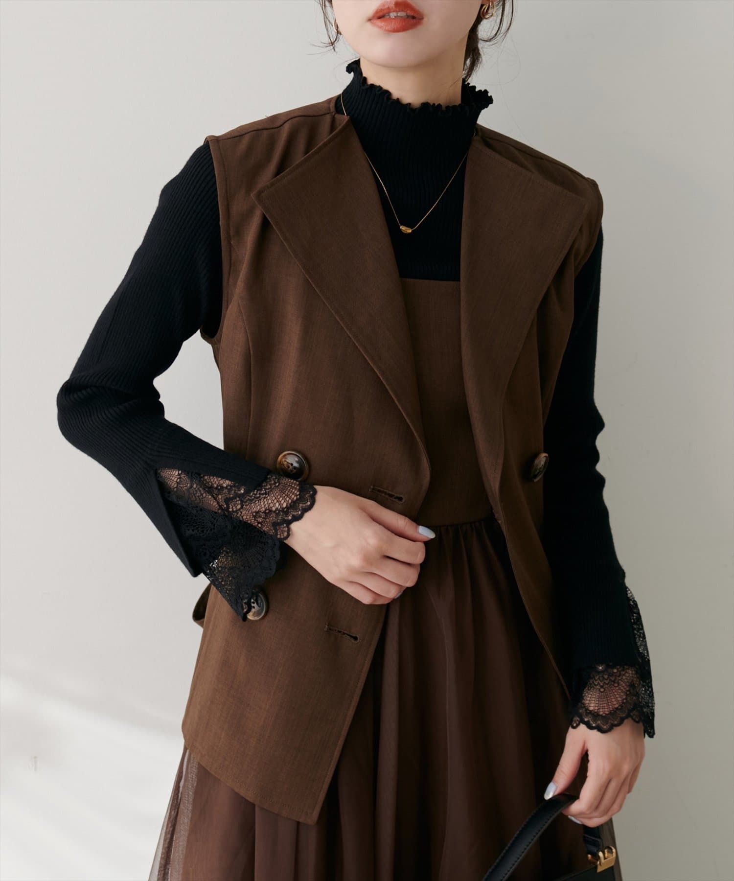 natural couture(ナチュラルクチュール) 袖口レースもちもちリブタートル