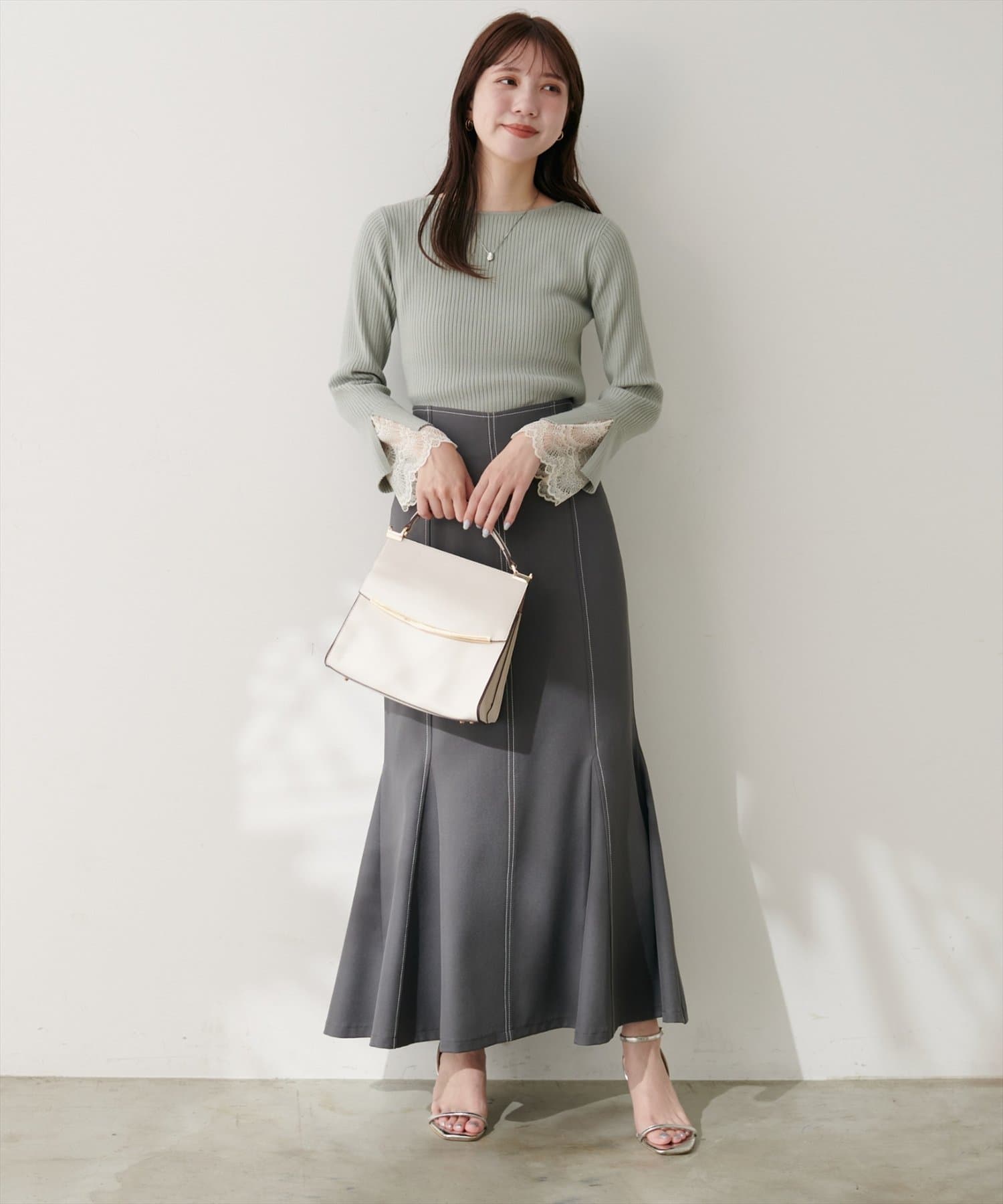 natural couture(ナチュラルクチュール) 前後2WAY袖口レースリブニット