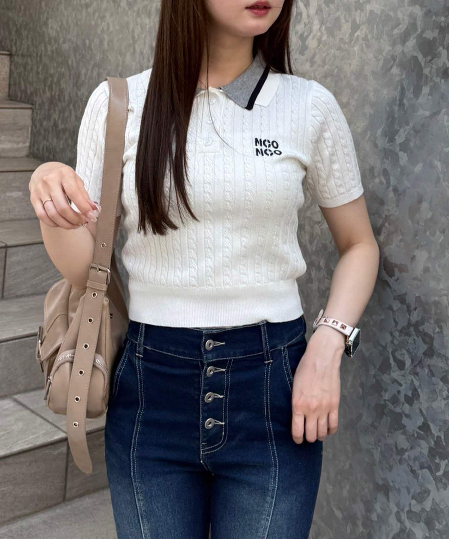 NICE CLAUP / OLIVE des OLIVE OUTLET(ナイスクラップ  / オリーブ デ オリーブ アウトレット) 2枚衿ケーブルニットPO