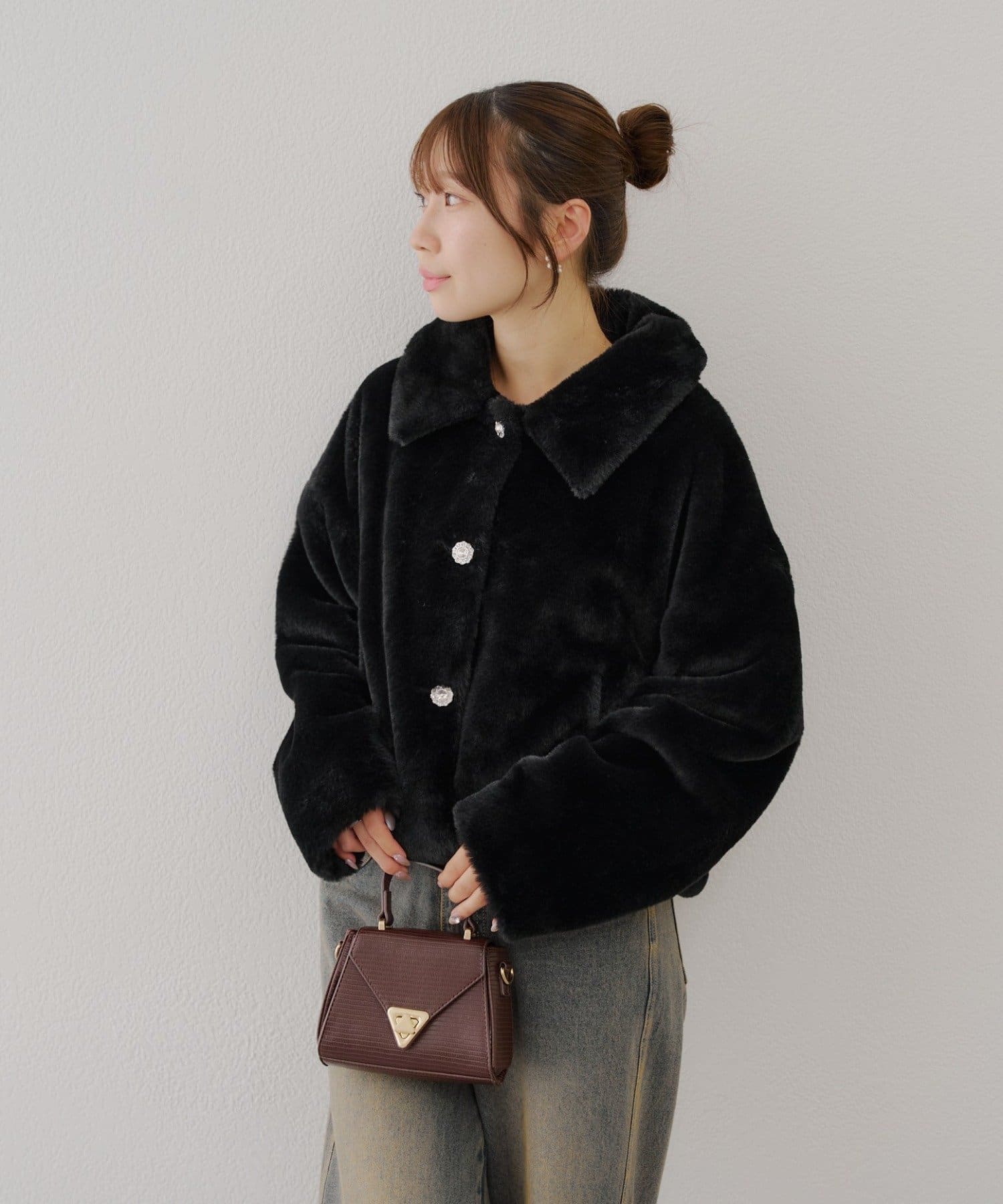 NICE CLAUP / OLIVE des OLIVE OUTLET(ナイスクラップ  / オリーブ デ オリーブ アウトレット) 愛されアウターNo.1【RMAF】キラキラ釦ファーブルゾン