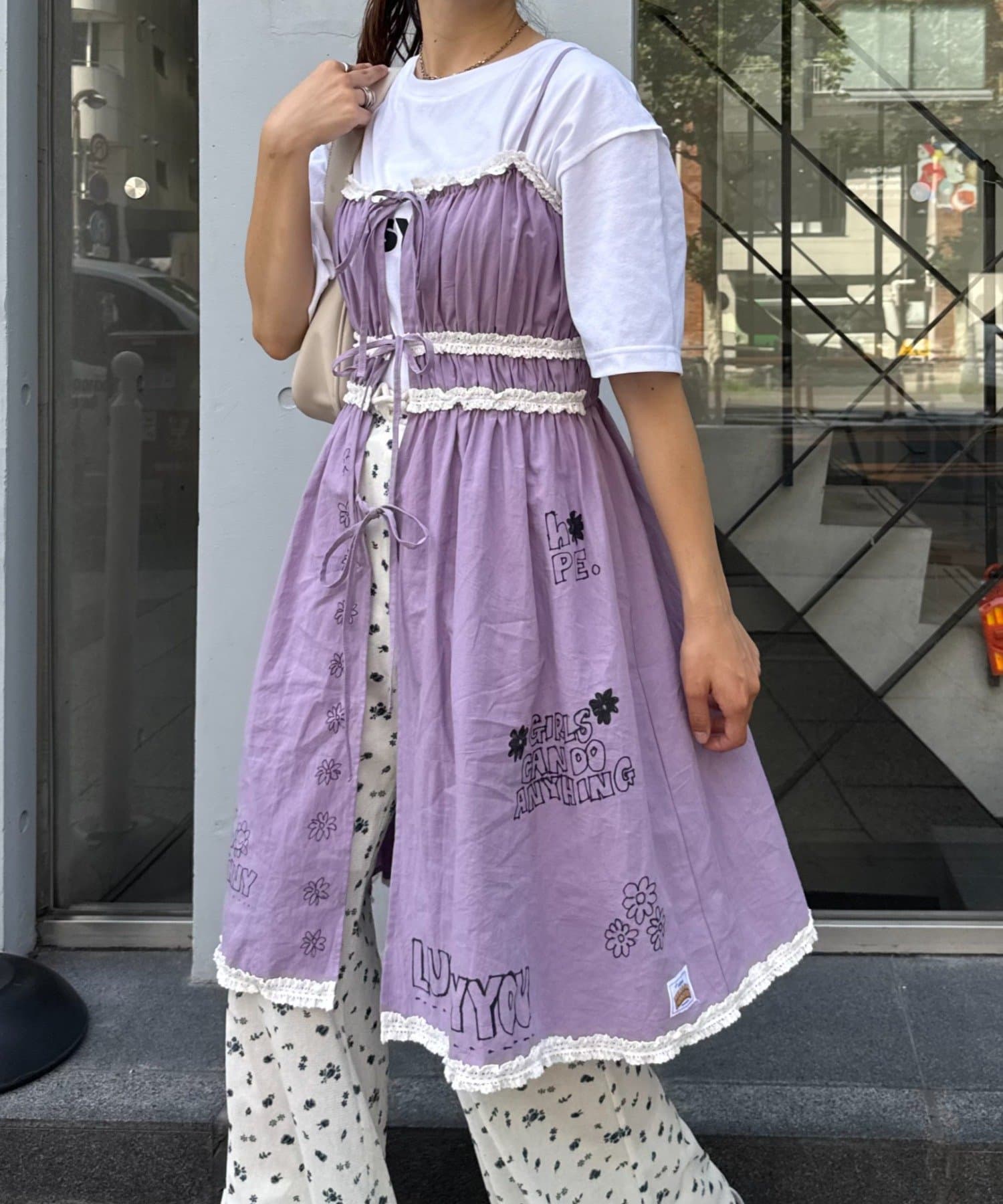 CIAOPANIC TYPY(チャオパニックティピー) 【HELLO.SANFRANCISCO/ハローサンフランシスコ】落書き風プリントキャミレースチュニック