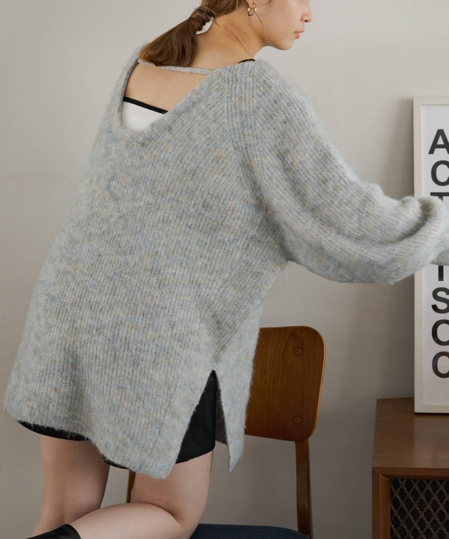 Kastane(カスタネ) 【WEB先行/前後2WAY】メランジVあきニットプルオーバー