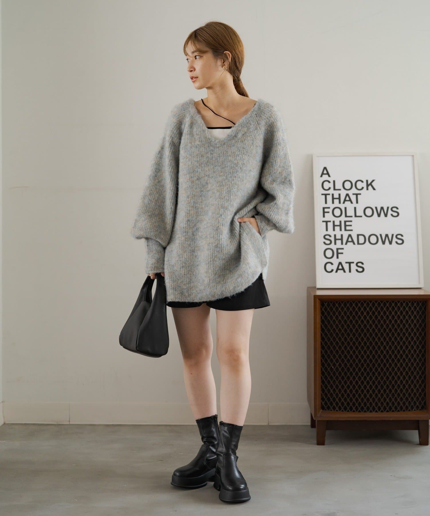 Kastane(カスタネ) 【WEB先行/前後2WAY】メランジVあきニットプルオーバー