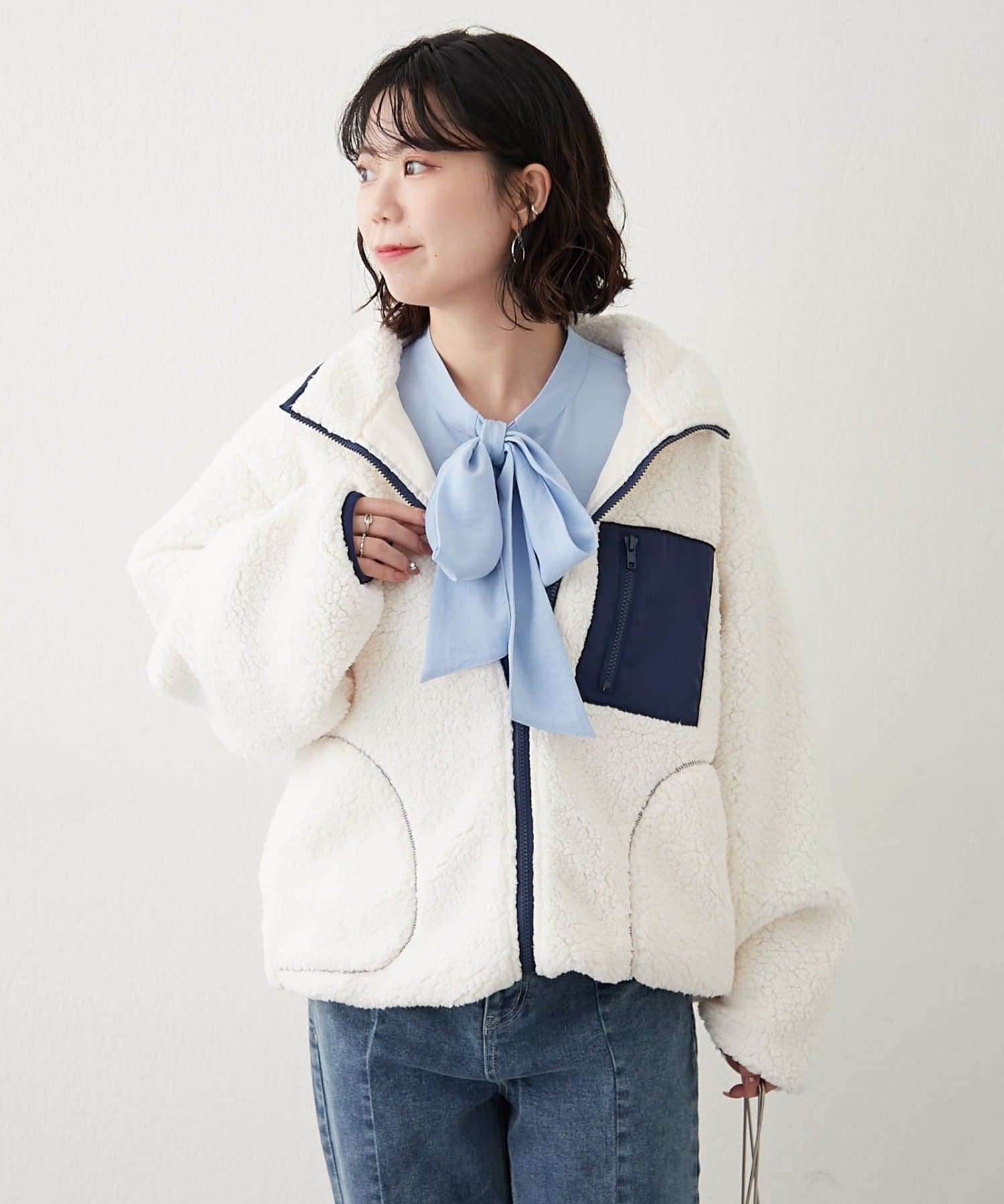 ほぼ未使用✨️定価4.6万　プルミエアロンディスモン　ラミースタンドブルゾン　茶 ボア配色スタンドオーバーブルゾン | Remind me and forever