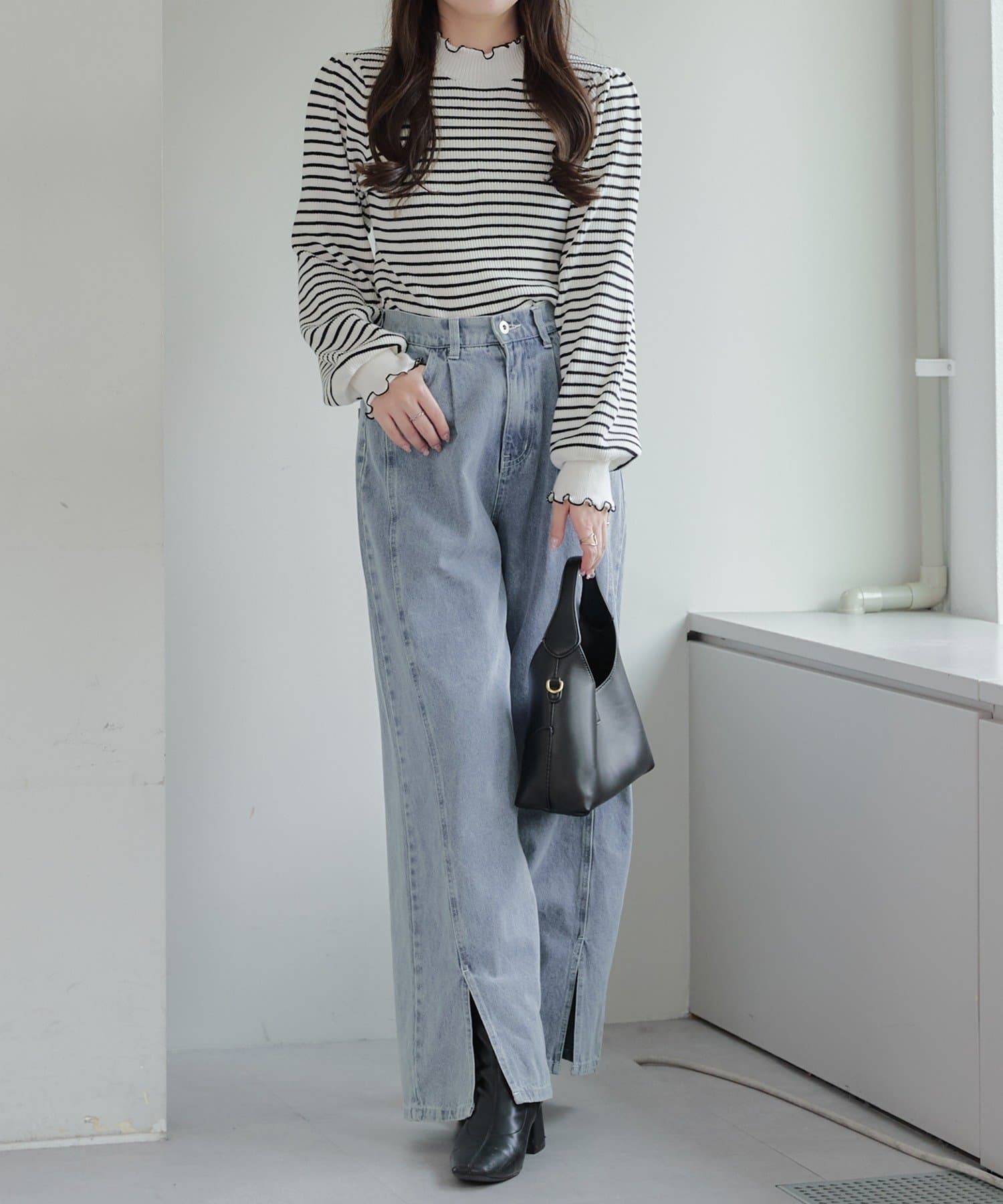 Remind me and forever(リマインドミーアンドフォーエバー) 配色メローパワショルリブニット