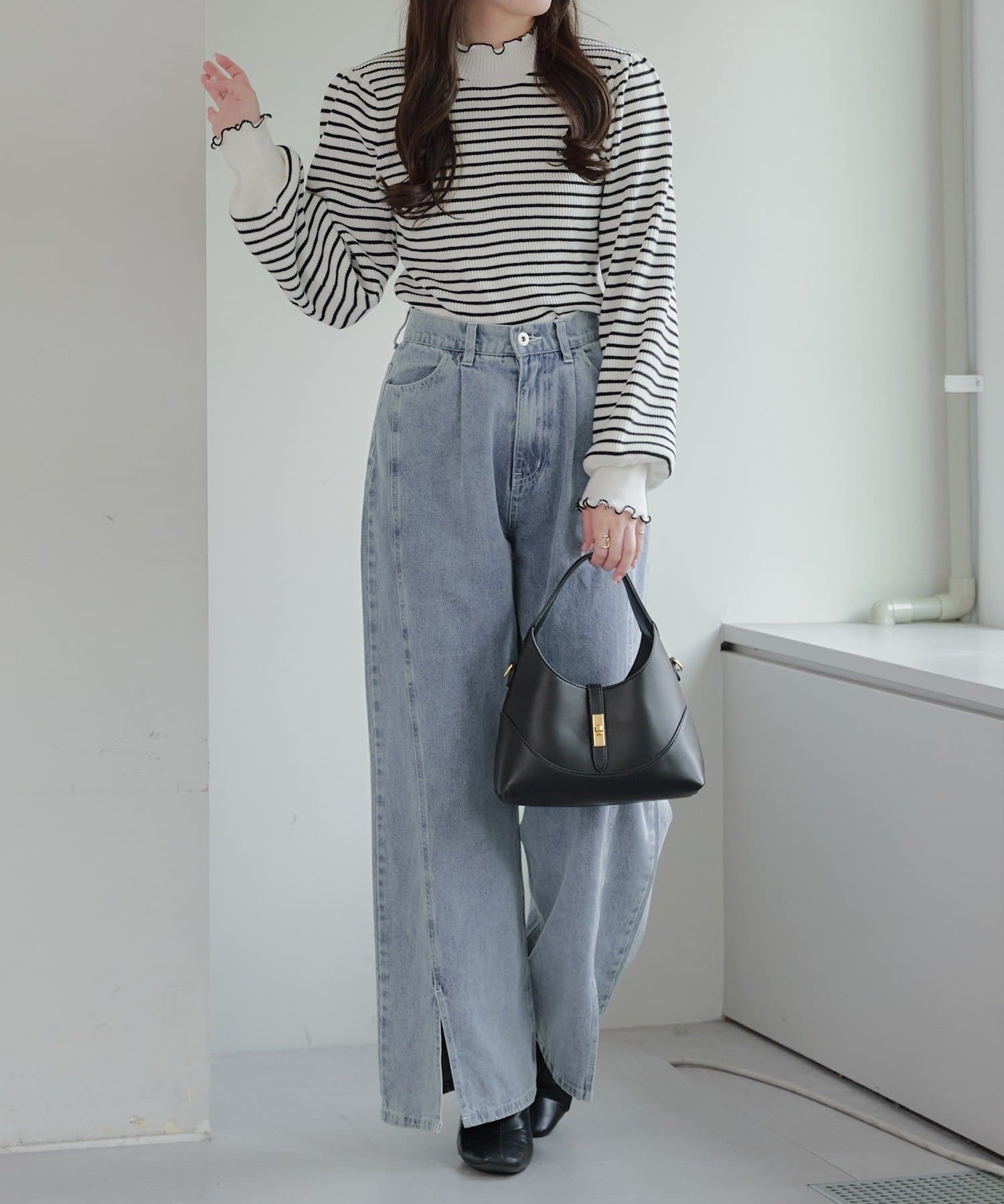 Remind me and forever(リマインドミーアンドフォーエバー) 配色メローパワショルリブニット