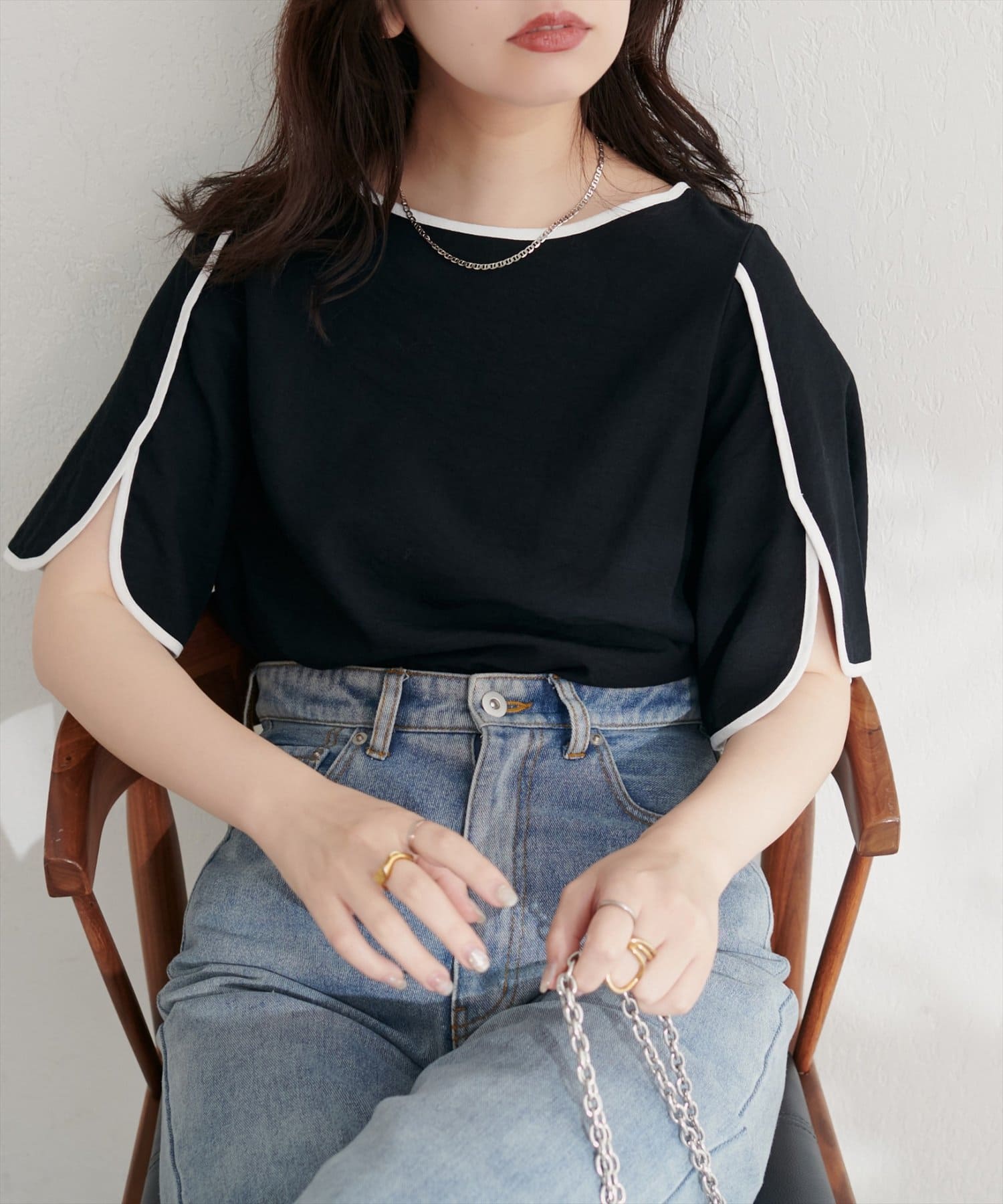 natural couture(ナチュラルクチュール) 【WEB限定】ハチワレスリーブ麻調ブラウス