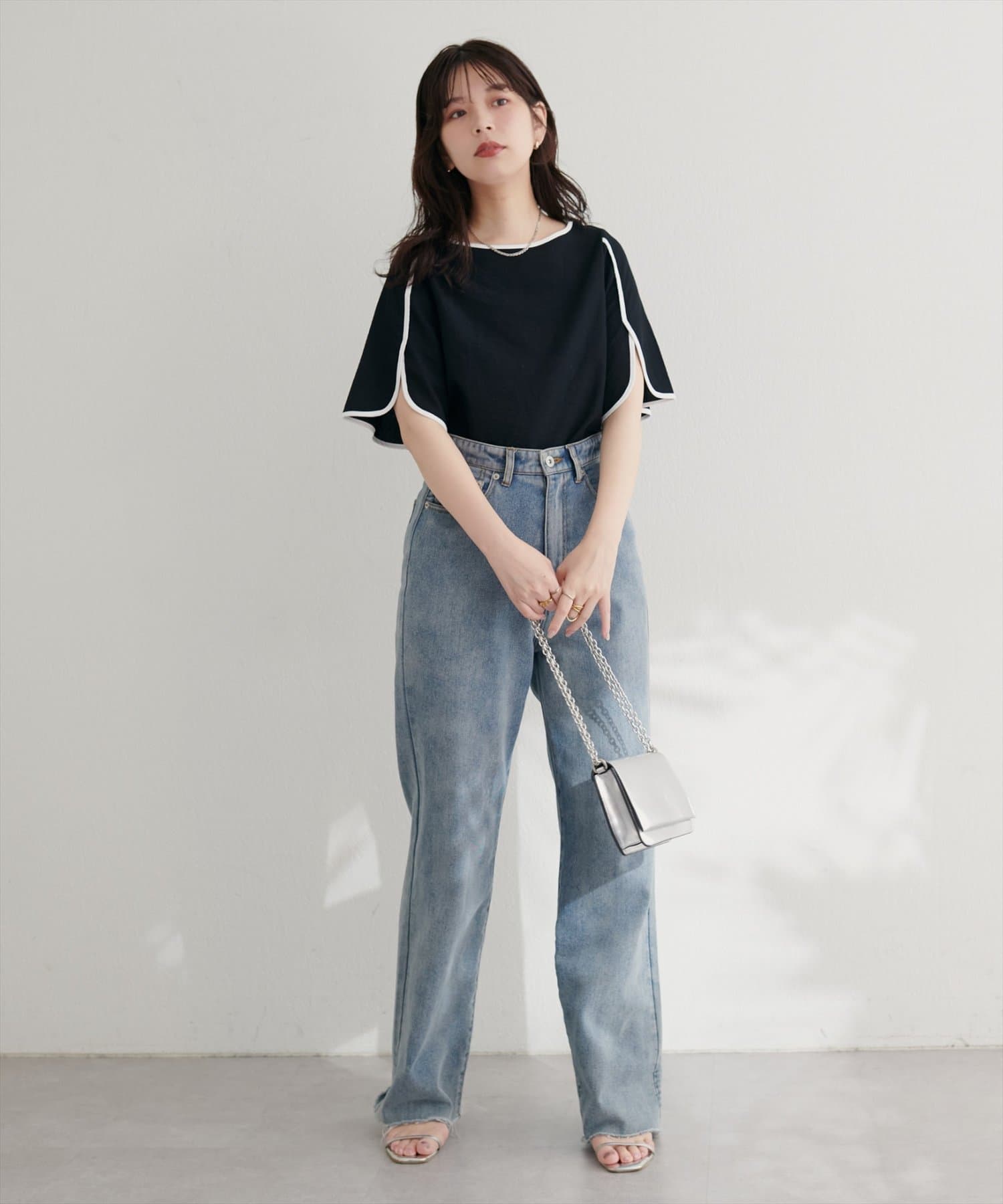 natural couture(ナチュラルクチュール) 【WEB限定】ハチワレスリーブ麻調ブラウス