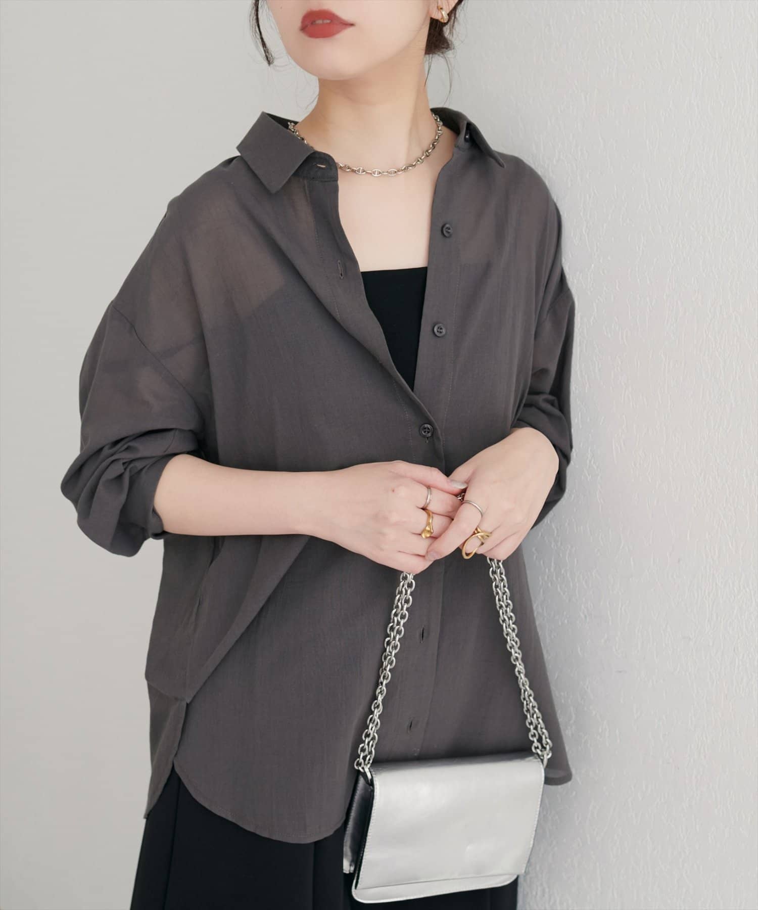 natural couture(ナチュラルクチュール) 【WEB限定】綿シアー長袖シャツ