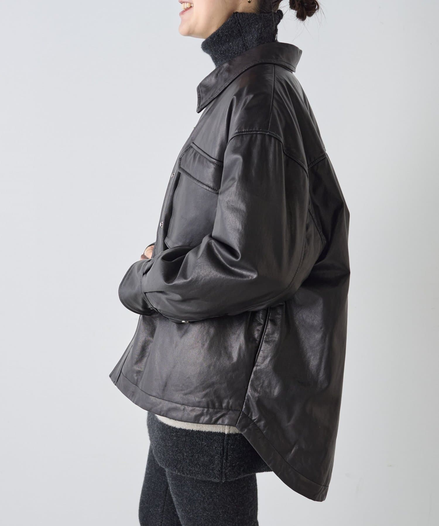 BEARDSLEY 黒 レザージャケット 美品】BEARDSLEY ラムレザー ノーカラージャケット 黒 F｜Yahoo