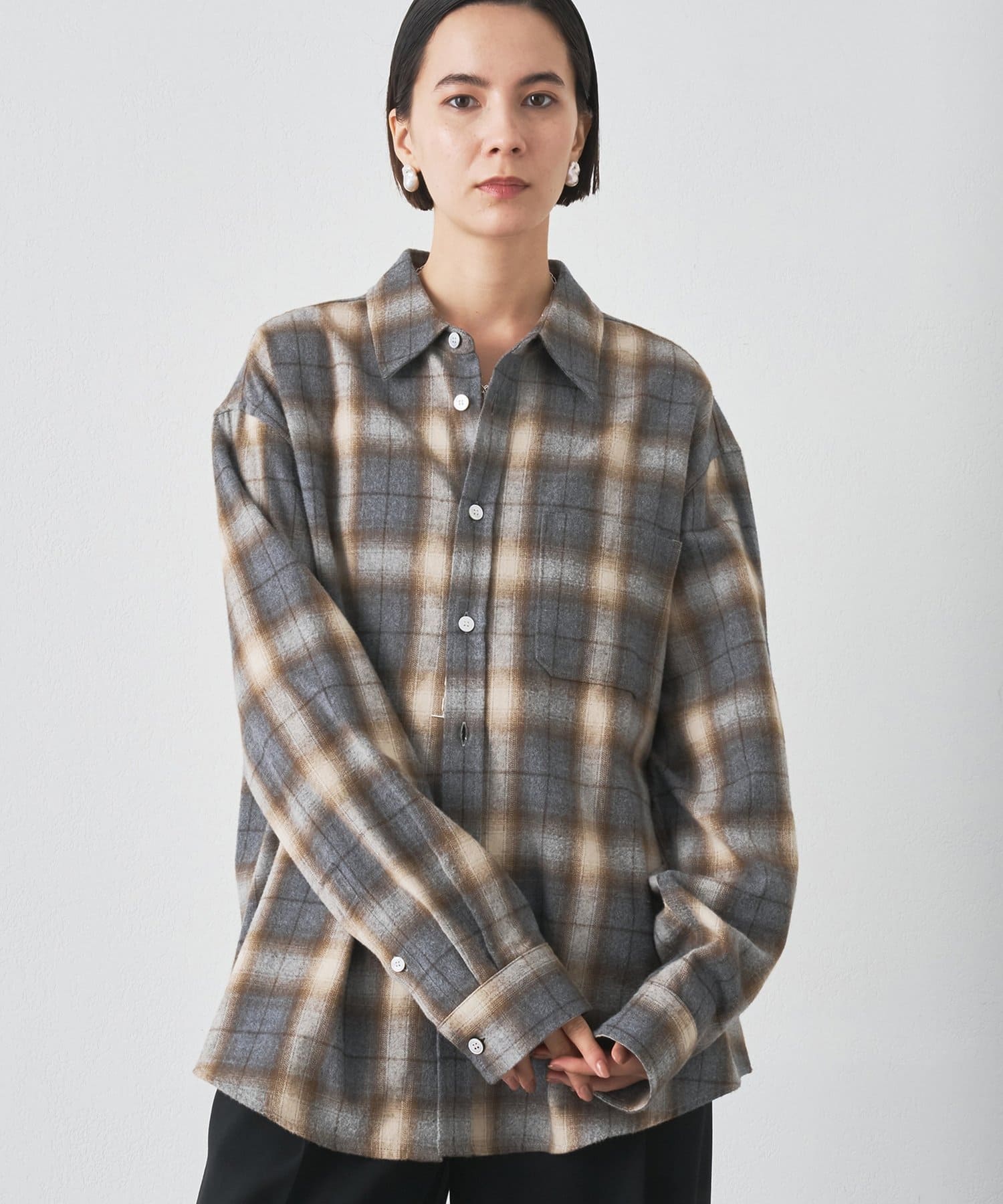 ウィムガゼット 日本製 レディース チェック リネンシャツ フリーサイズ 美品 ウィムガゼット 日本製 レディース チェック リネンシャツ