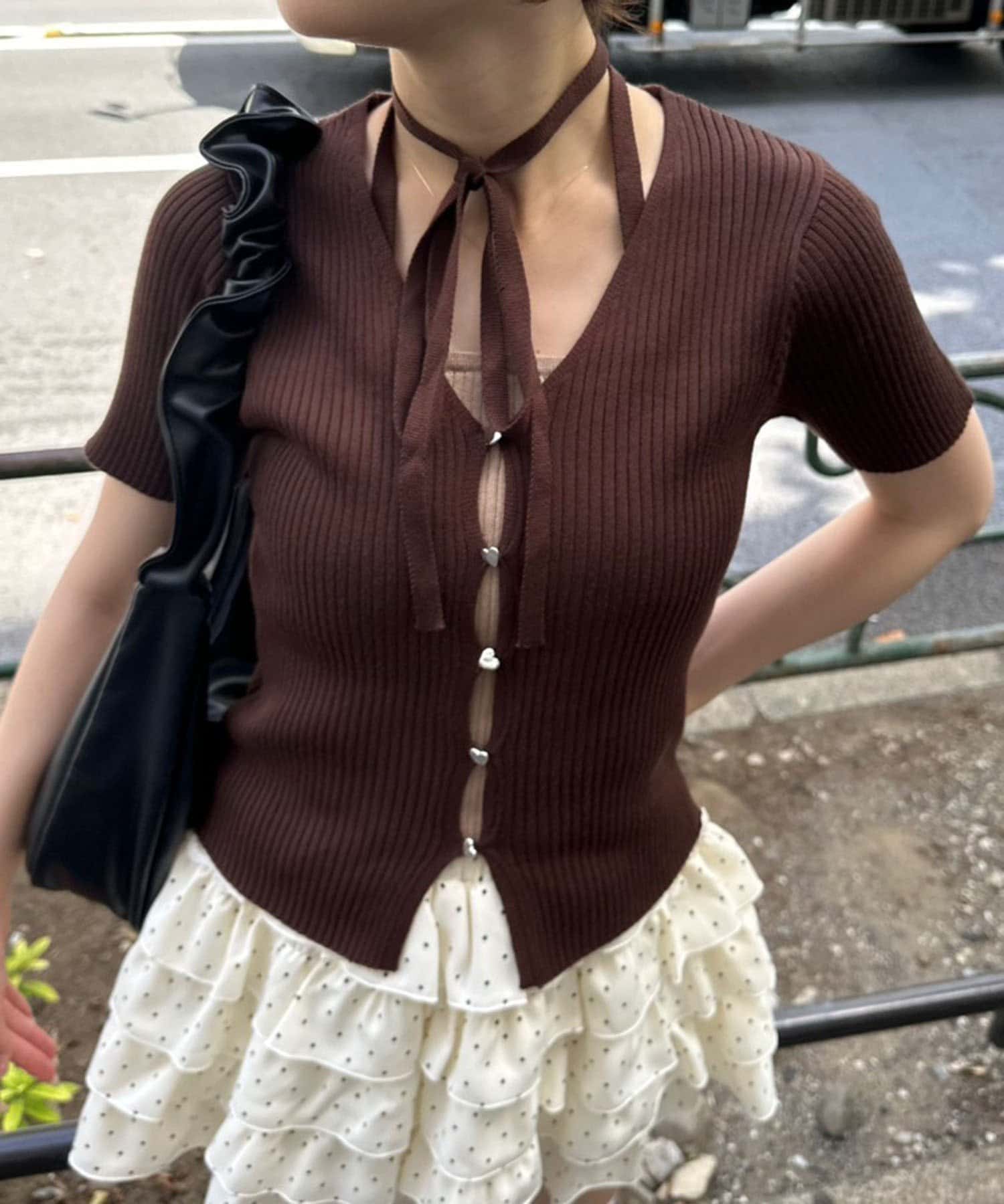 NICE CLAUP / OLIVE des OLIVE OUTLET(ナイスクラップ  / オリーブ デ オリーブ アウトレット) 【RMAF】ハート釦ドッキングカーディガン