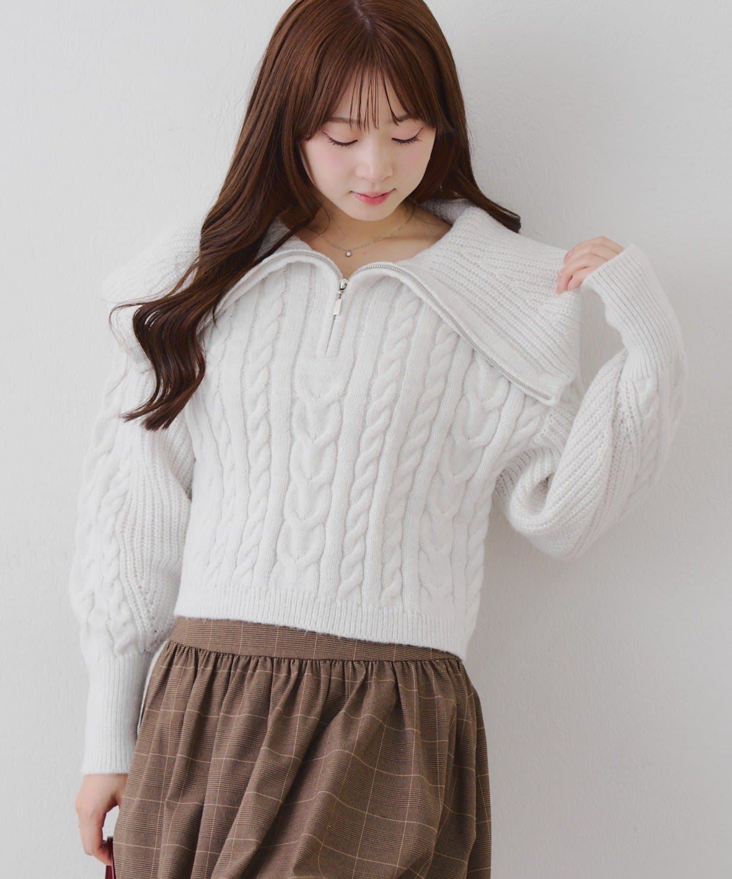 NICE CLAUP / OLIVE des OLIVE OUTLET(ナイスクラップ  / オリーブ デ オリーブ アウトレット) 【RMAF】ビッグ衿ZIPUPニット