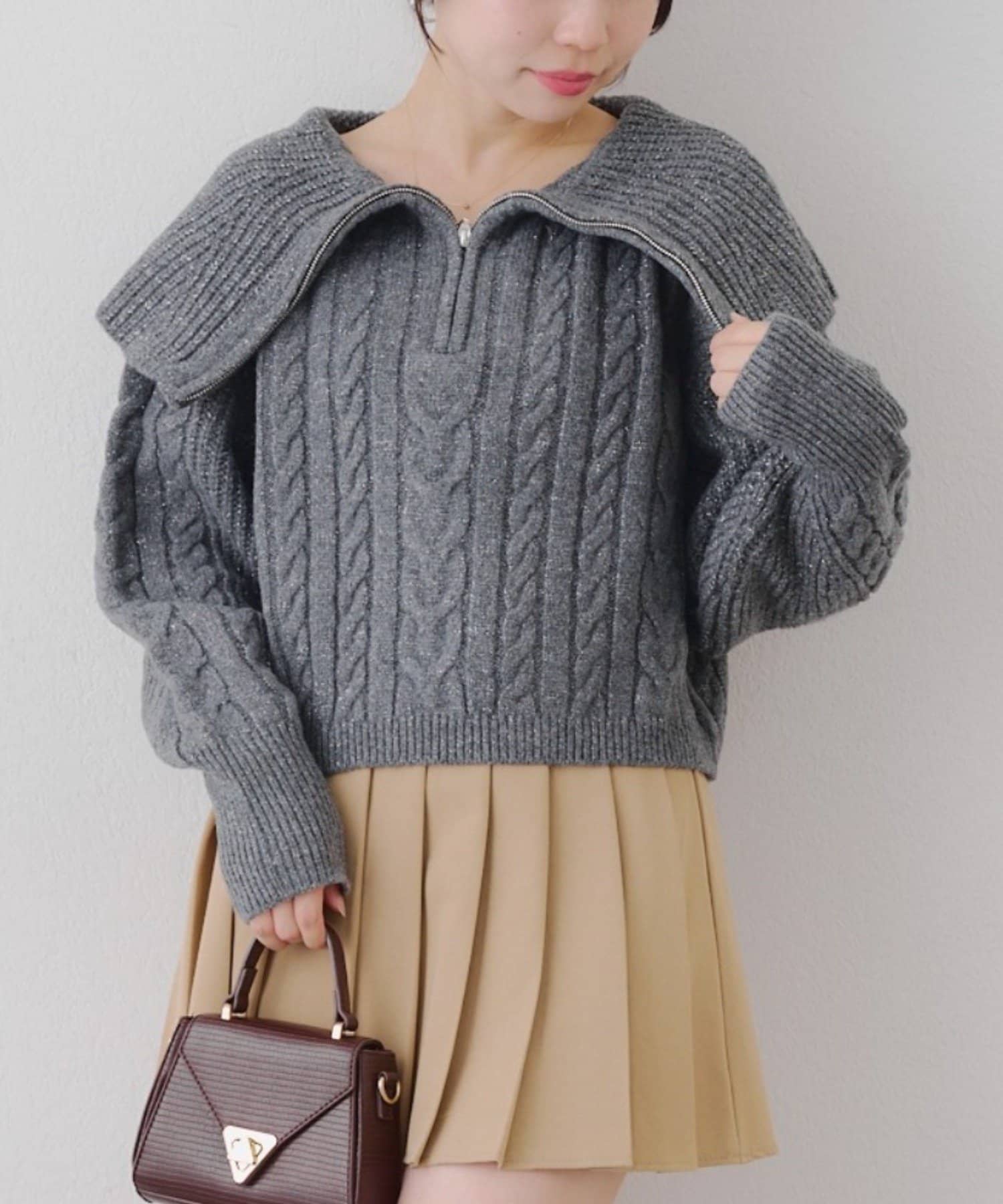 NICE CLAUP / OLIVE des OLIVE OUTLET(ナイスクラップ  / オリーブ デ オリーブ アウトレット) 【RMAF】ビッグ衿ZIPUPニット