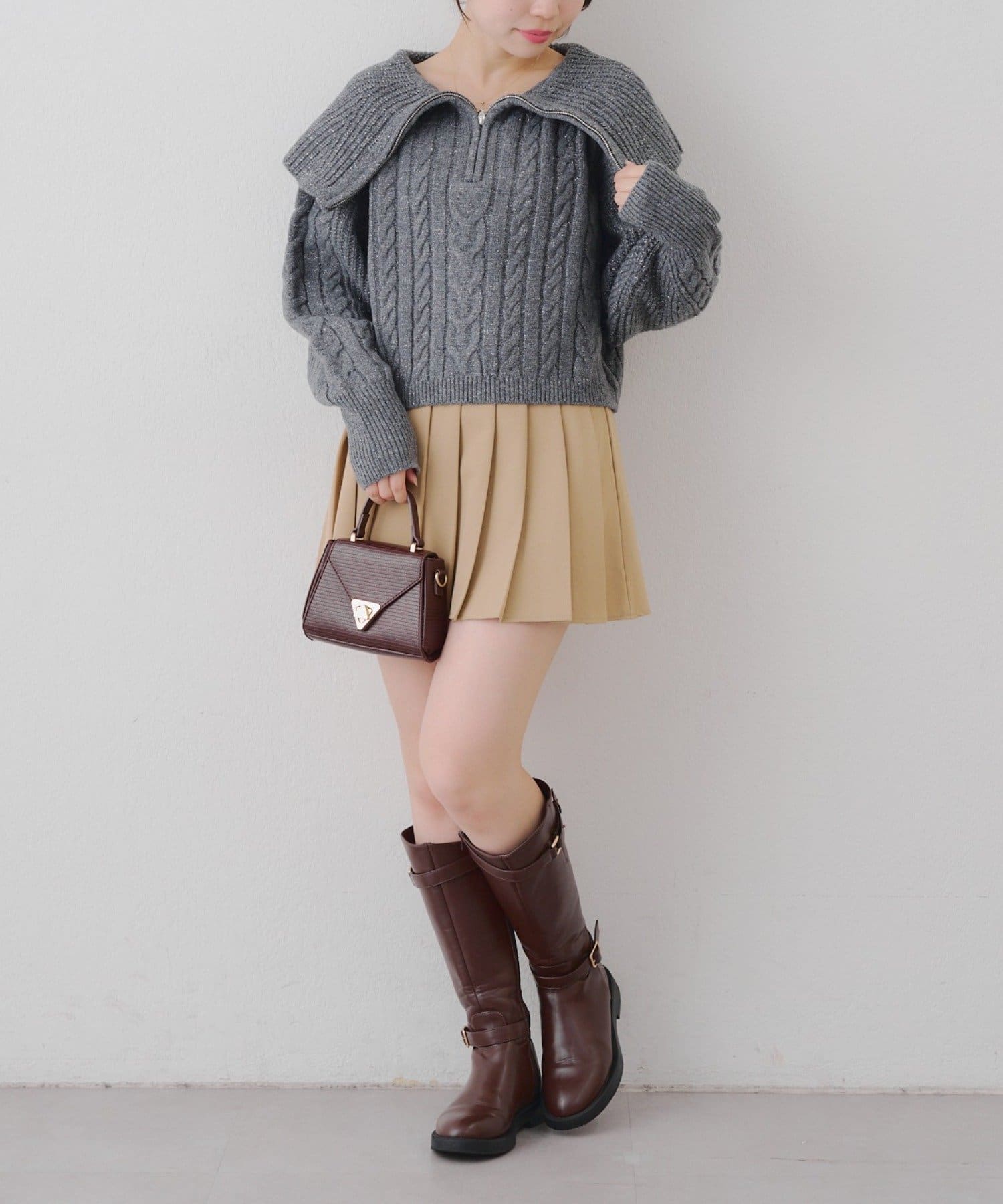 NICE CLAUP / OLIVE des OLIVE OUTLET(ナイスクラップ  / オリーブ デ オリーブ アウトレット) 【RMAF】ビッグ衿ZIPUPニット