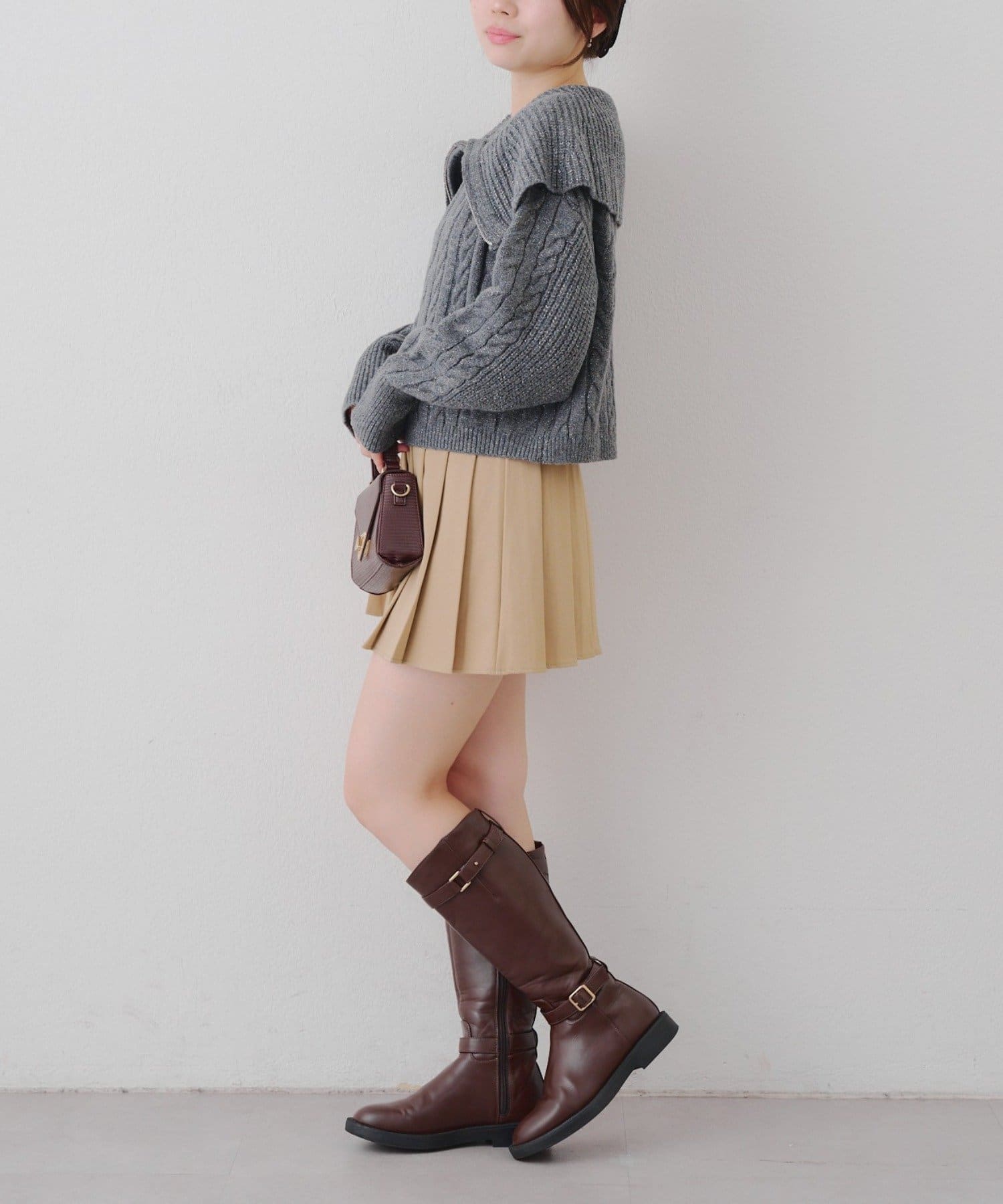 NICE CLAUP / OLIVE des OLIVE OUTLET(ナイスクラップ  / オリーブ デ オリーブ アウトレット) 【RMAF】ビッグ衿ZIPUPニット
