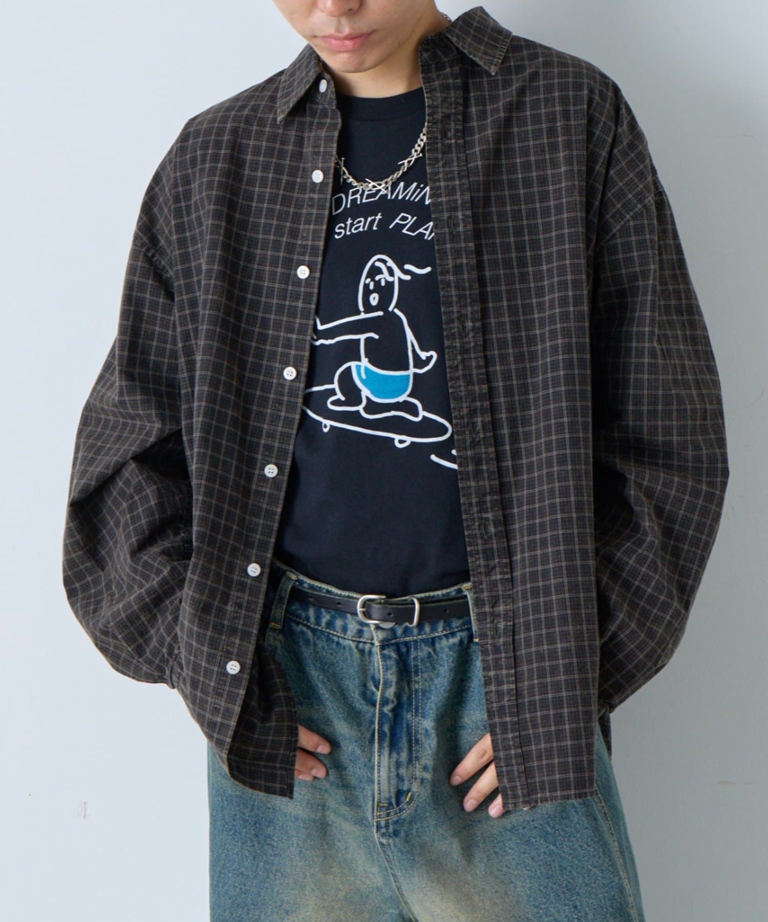 Kastane(カスタネ) 【WHIMSIC】ACID WASHED PLAID SHIRT