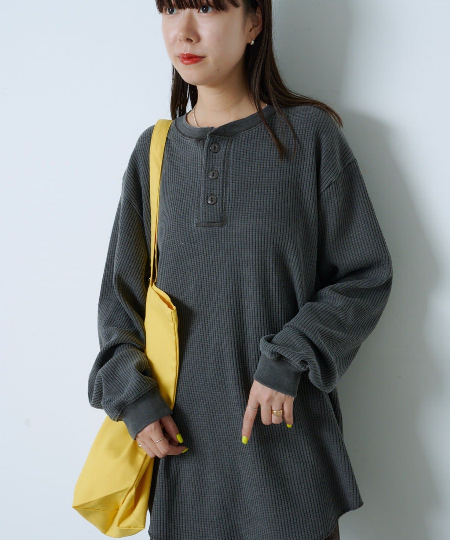 Kastane(カスタネ) 【WHIMSIC】サーマル ヘンリーネックTシャツ
