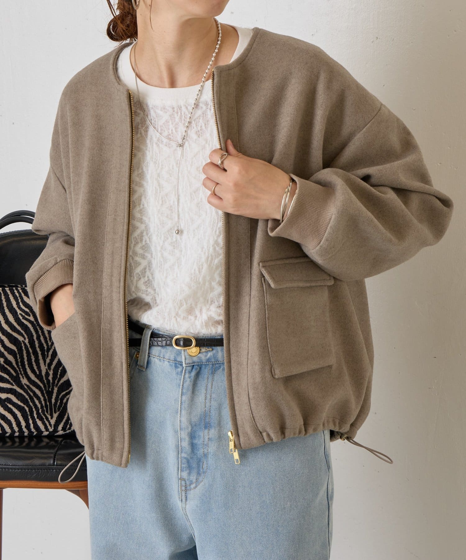 Jena　espace merveilleux(ジェナ　エスパスメルヴェイユ) ウールライクファスナージャケット