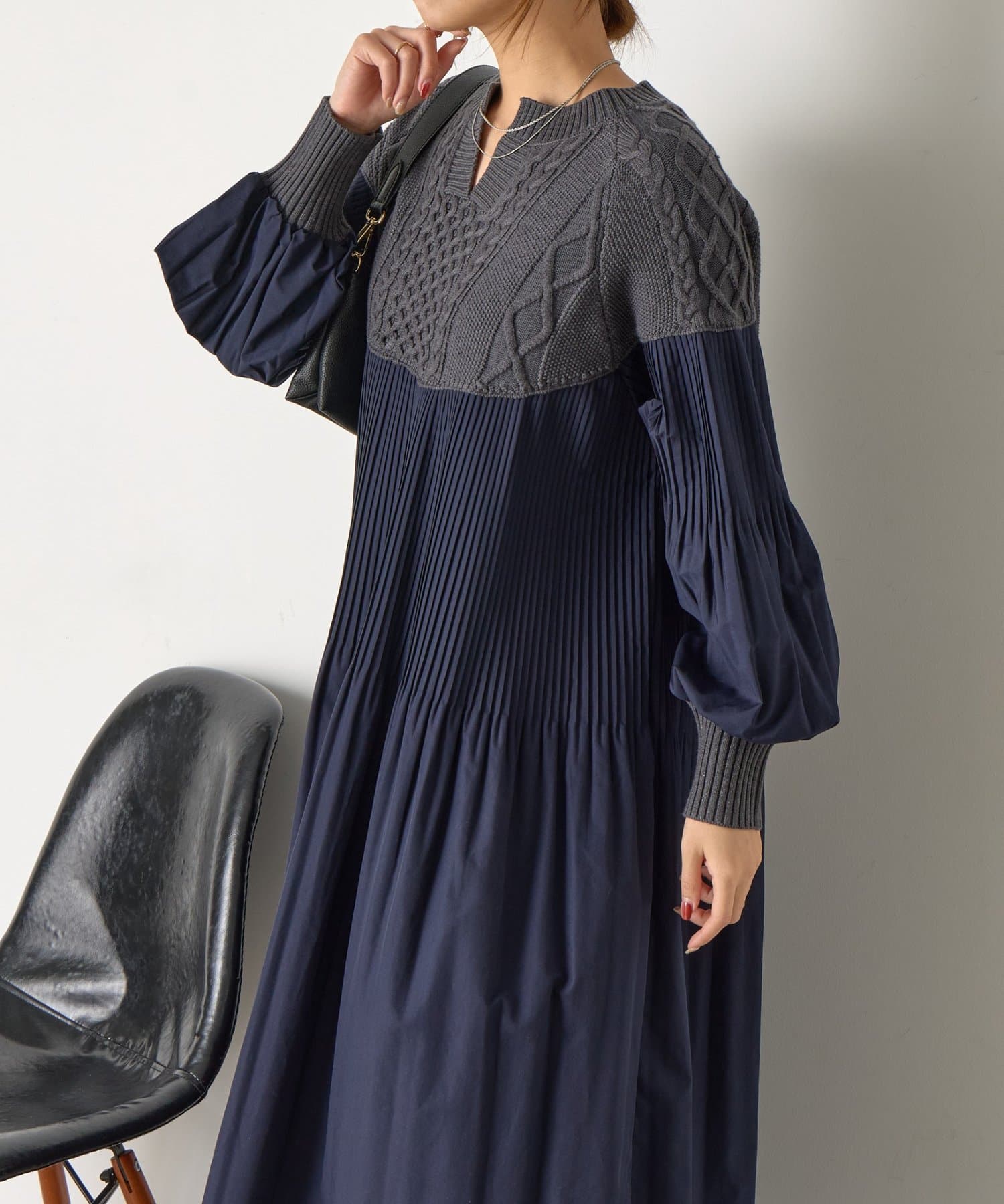 Jena　espace merveilleux(ジェナ　エスパスメルヴェイユ) ケーブルニットプリーツワンピース