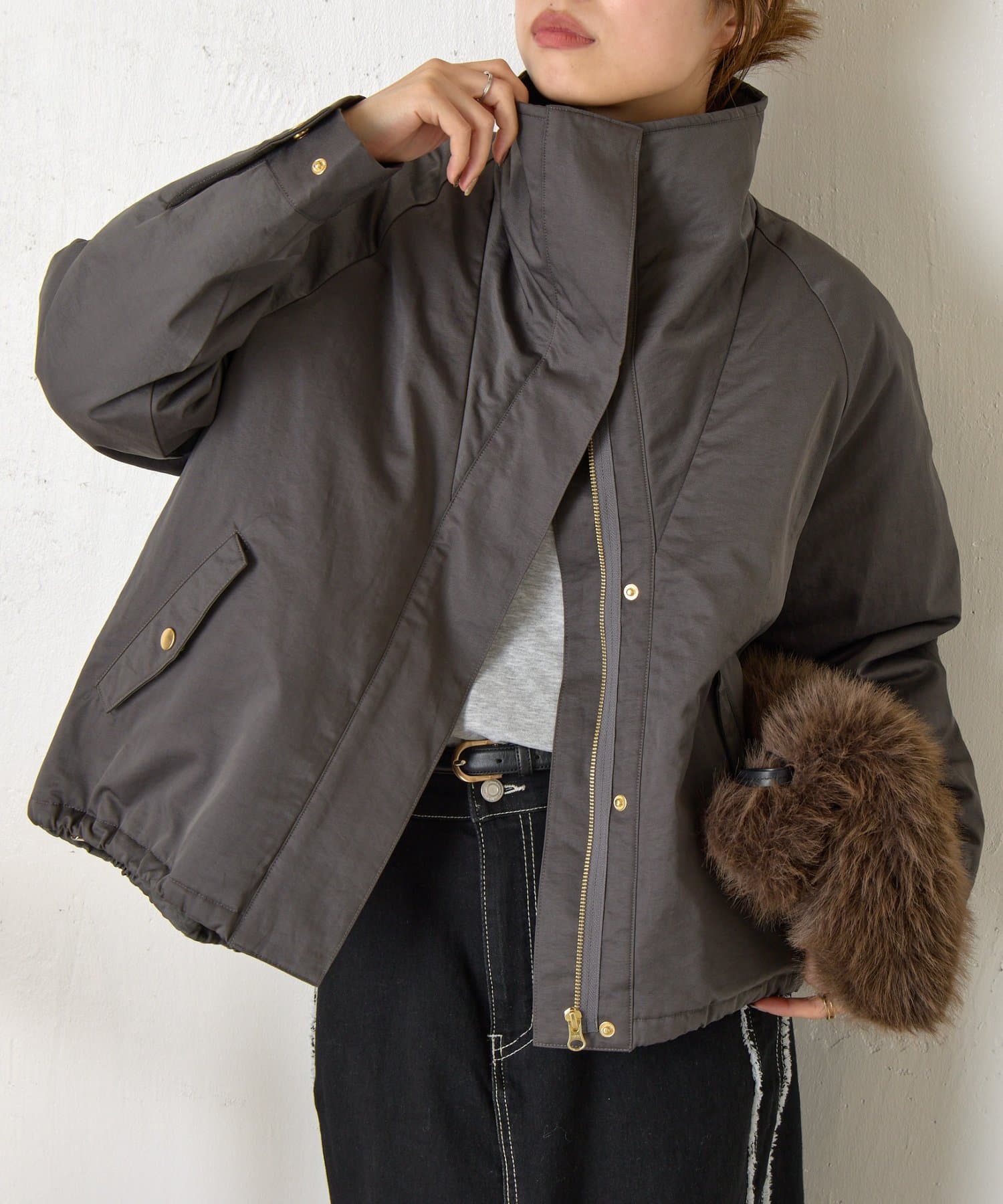 Jena　espace merveilleux(ジェナ　エスパスメルヴェイユ) 【首元まであったか】中綿スタンドネックジャケット