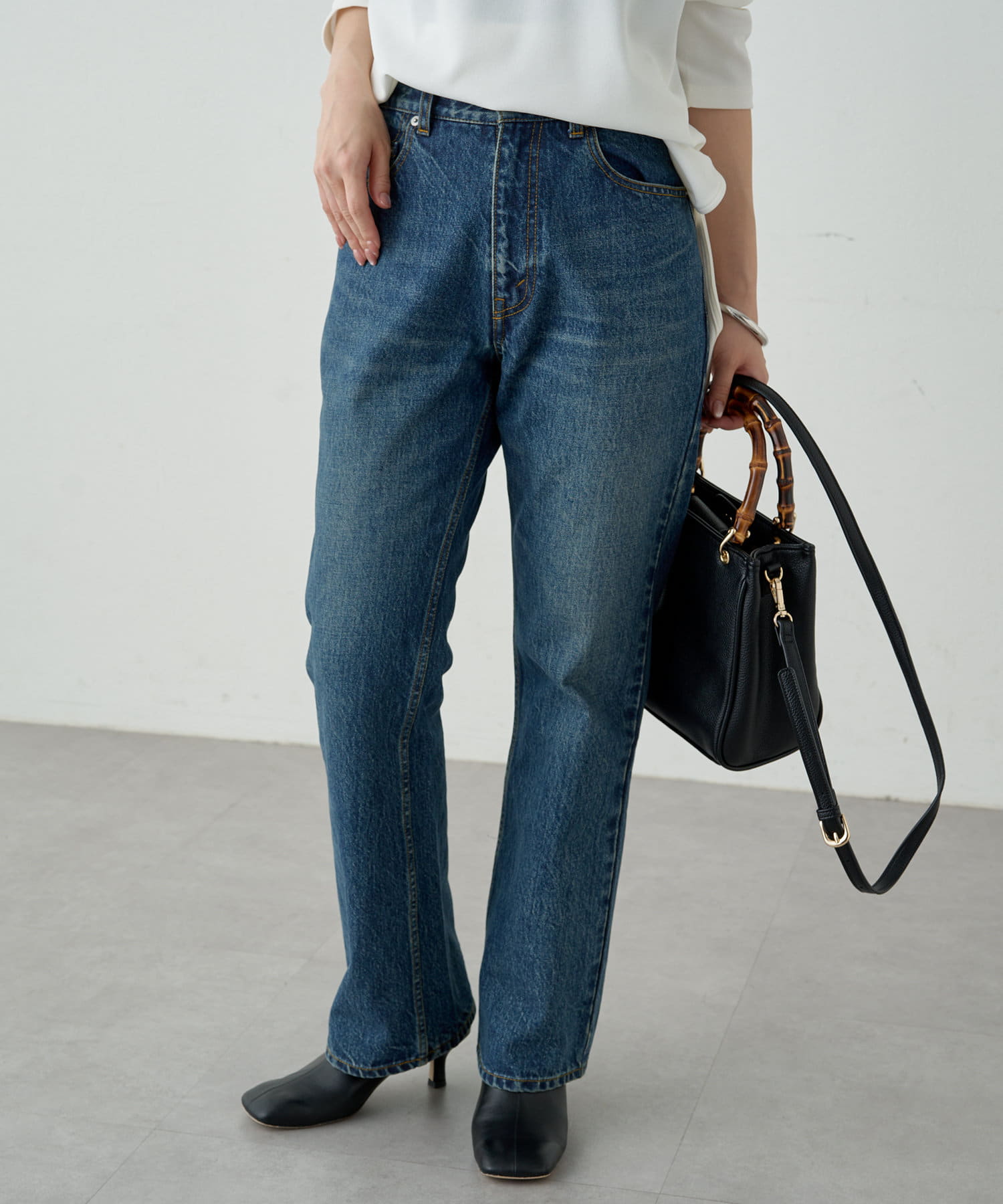 パル PAL 【mystic】【ai no de】mimasaka セミフレアパンツ （navy） 