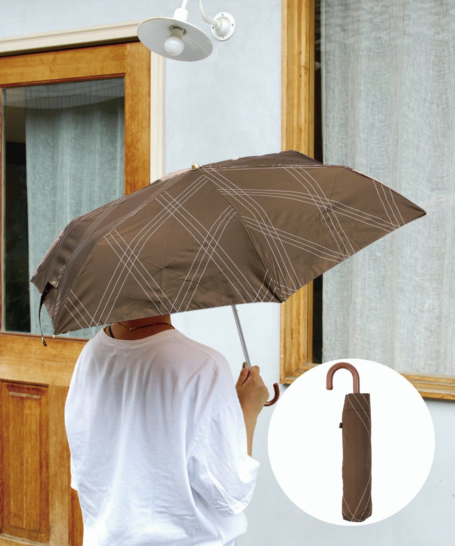 salut!(サリュ) 雨晴兼用雨傘折スリーラインチェック