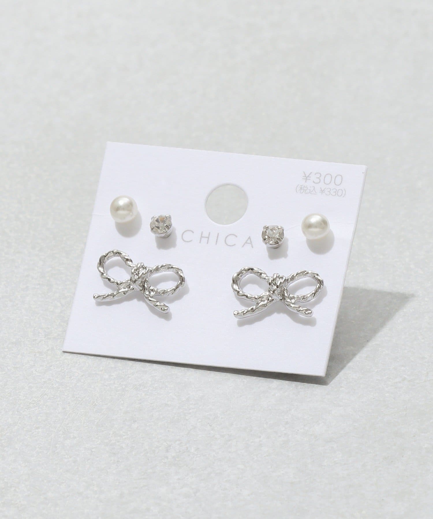 3COINS(スリーコインズ) パールガラスリボンピアス6個セット