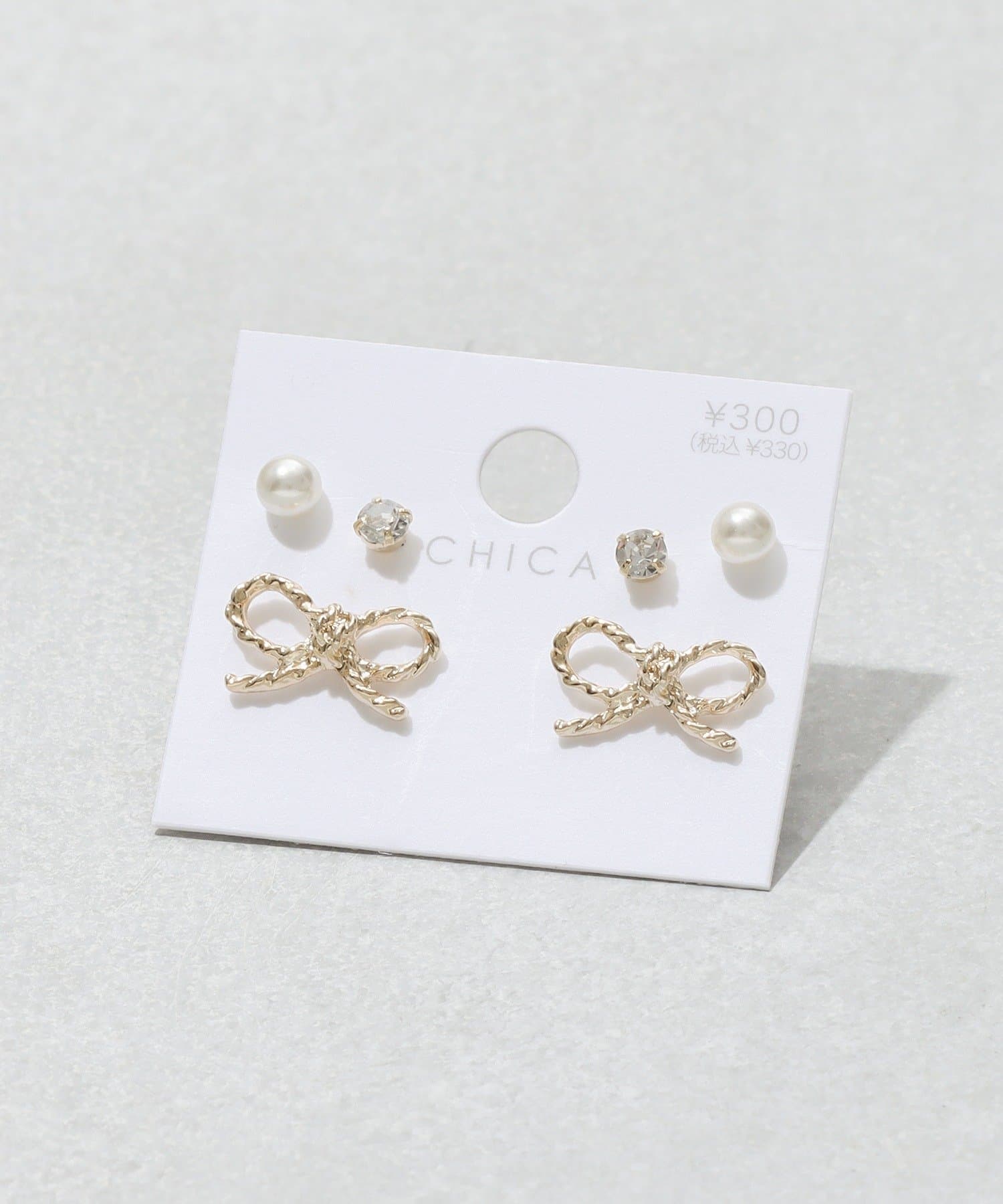 3COINS(スリーコインズ) パールガラスリボンピアス6個セット