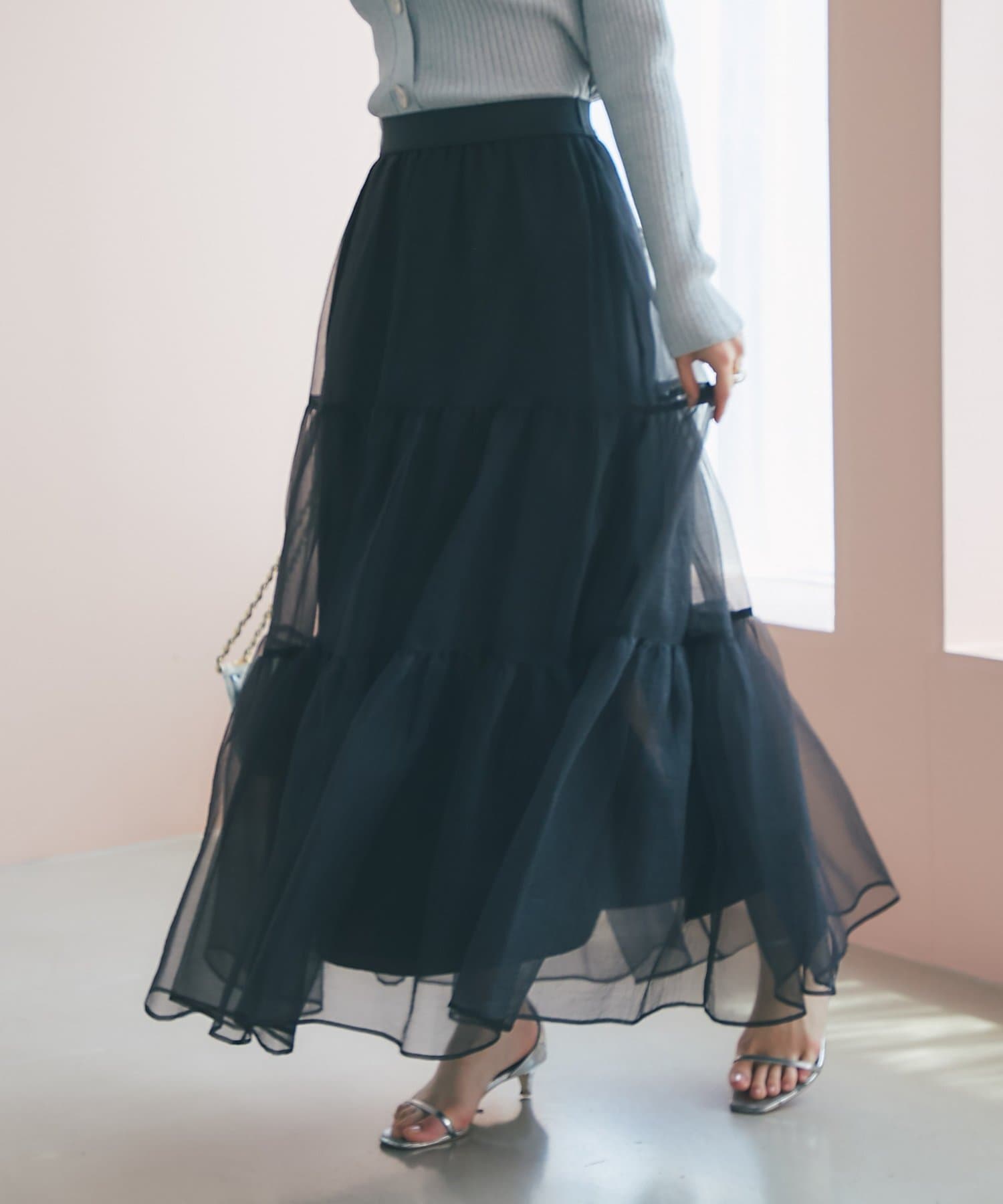 La boutique BonBon(ラブティックボンボン) 【好評につき復刻！】シアーオーガンジーティアードスカート