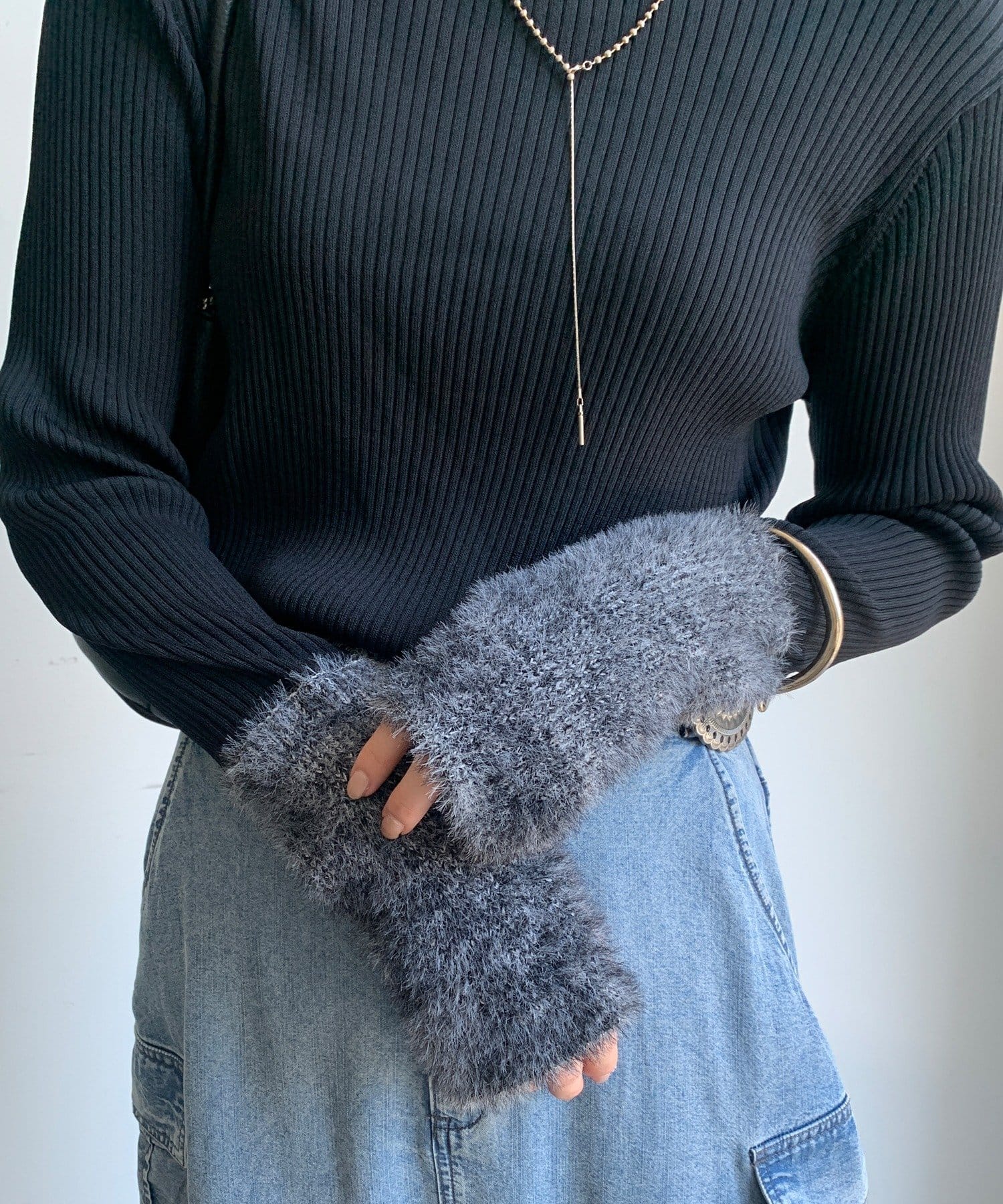 DOUDOU(ドゥドゥ) 【WEB限定】シャギー切替フィンガーリブニット