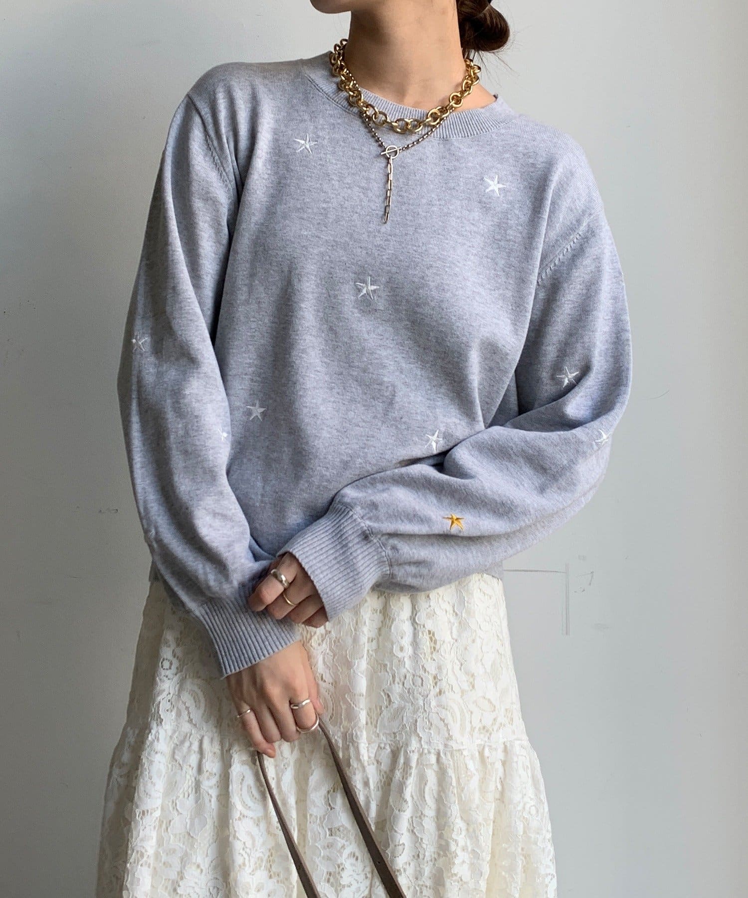 DOUDOU(ドゥドゥ) 【WEB限定】STAR刺繍ニット