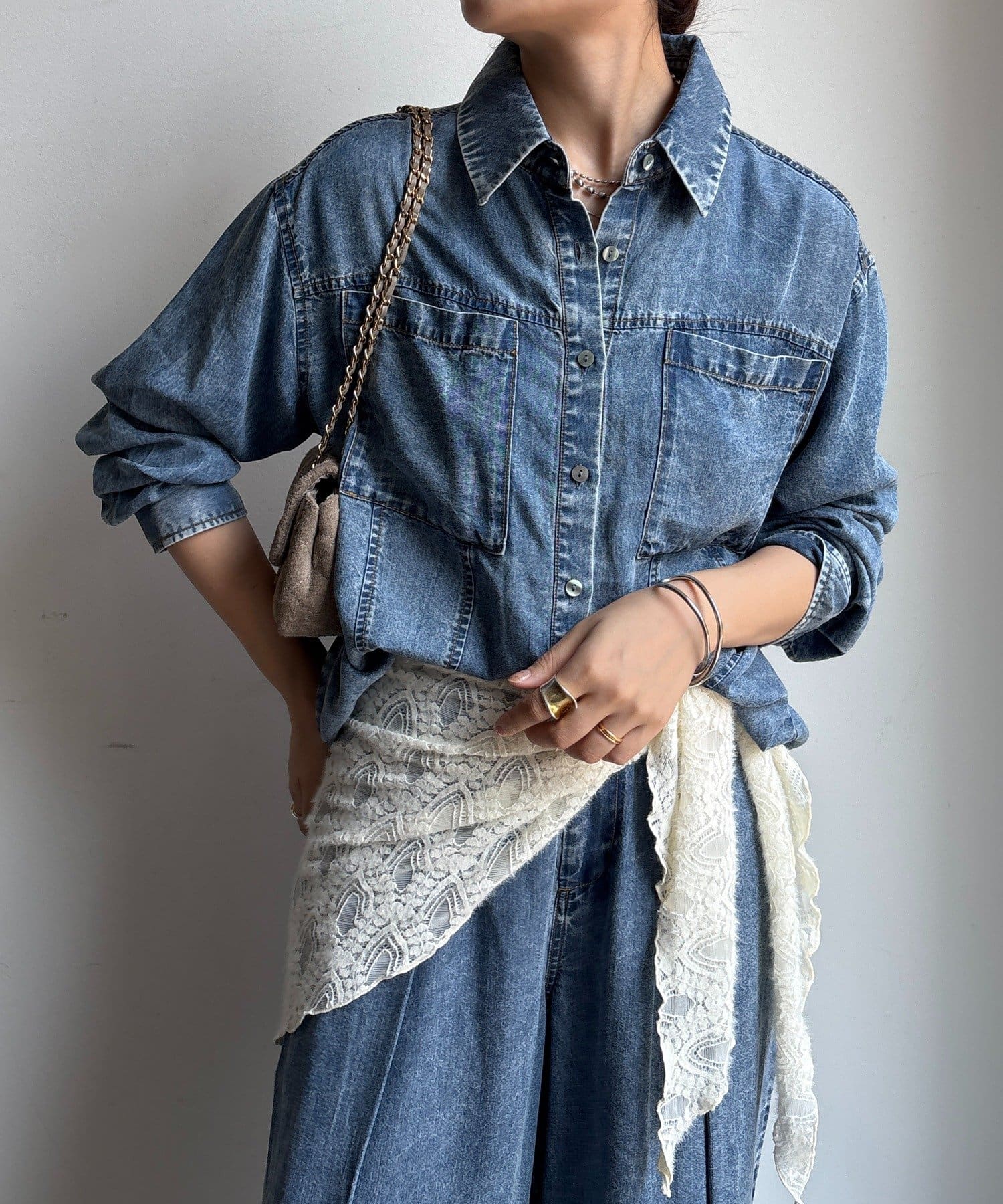 DOUDOU(ドゥドゥ) 【WEB限定】棒タイ2WAYリヨセルデニムシャツ