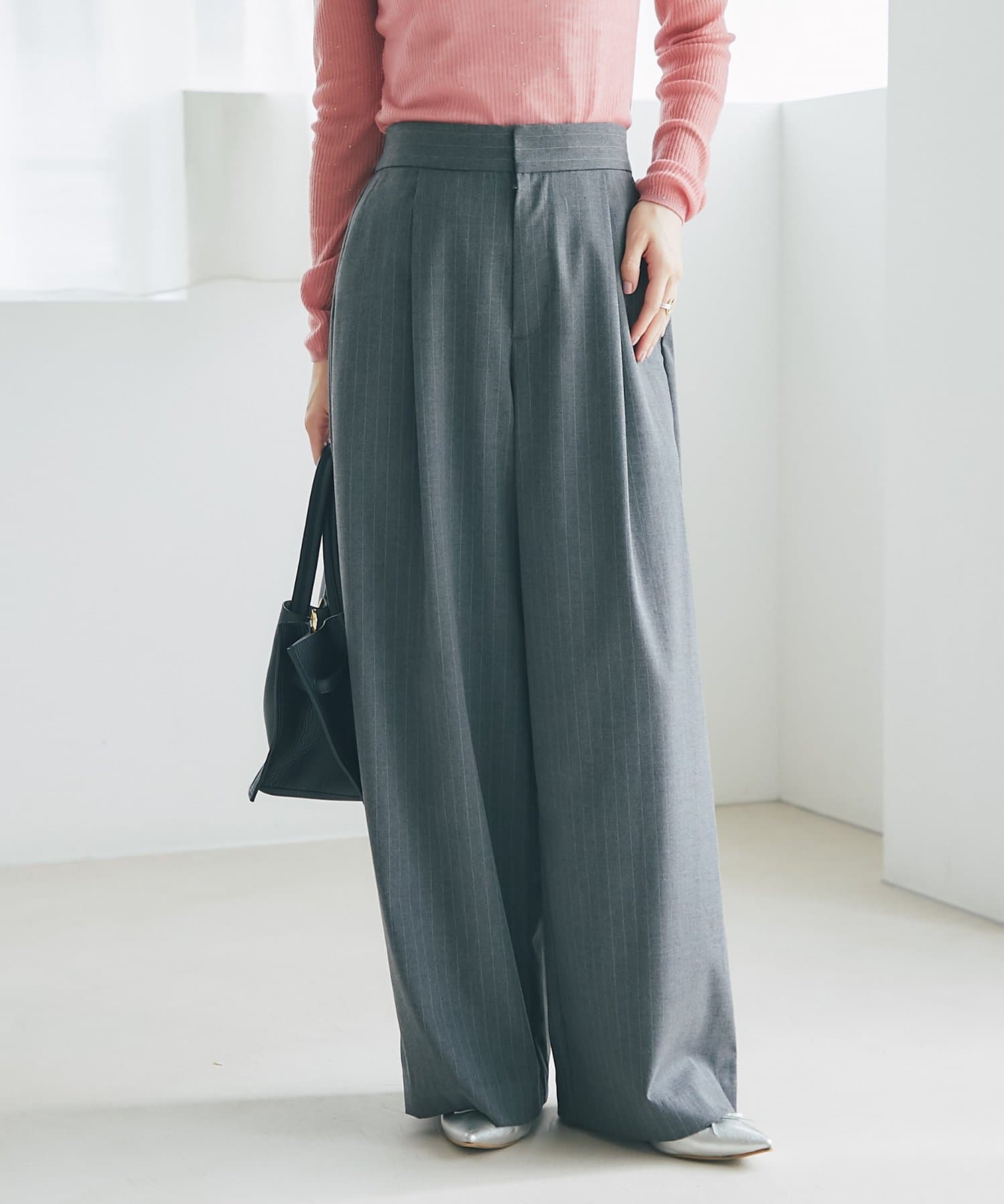 La boutique BonBon(ラブティックボンボン) 【セットアップ可・すっきり美脚】ストライプワイドパンツ