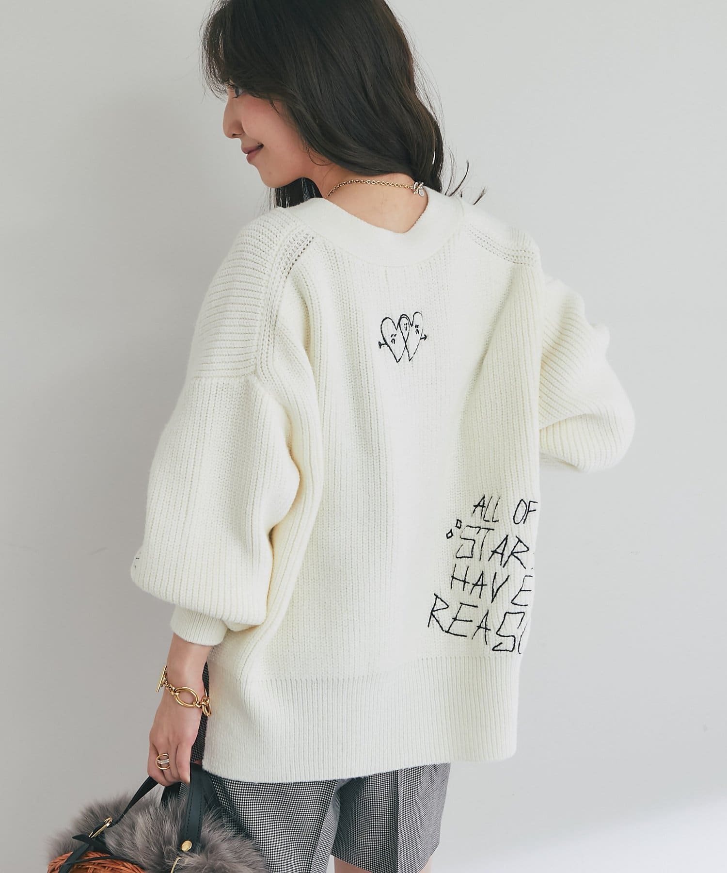 ラブティックボンボン　カーディガン　ピンク 大人の遊び心】手書き風ロゴ刺繍片畦カーディガン | La boutique