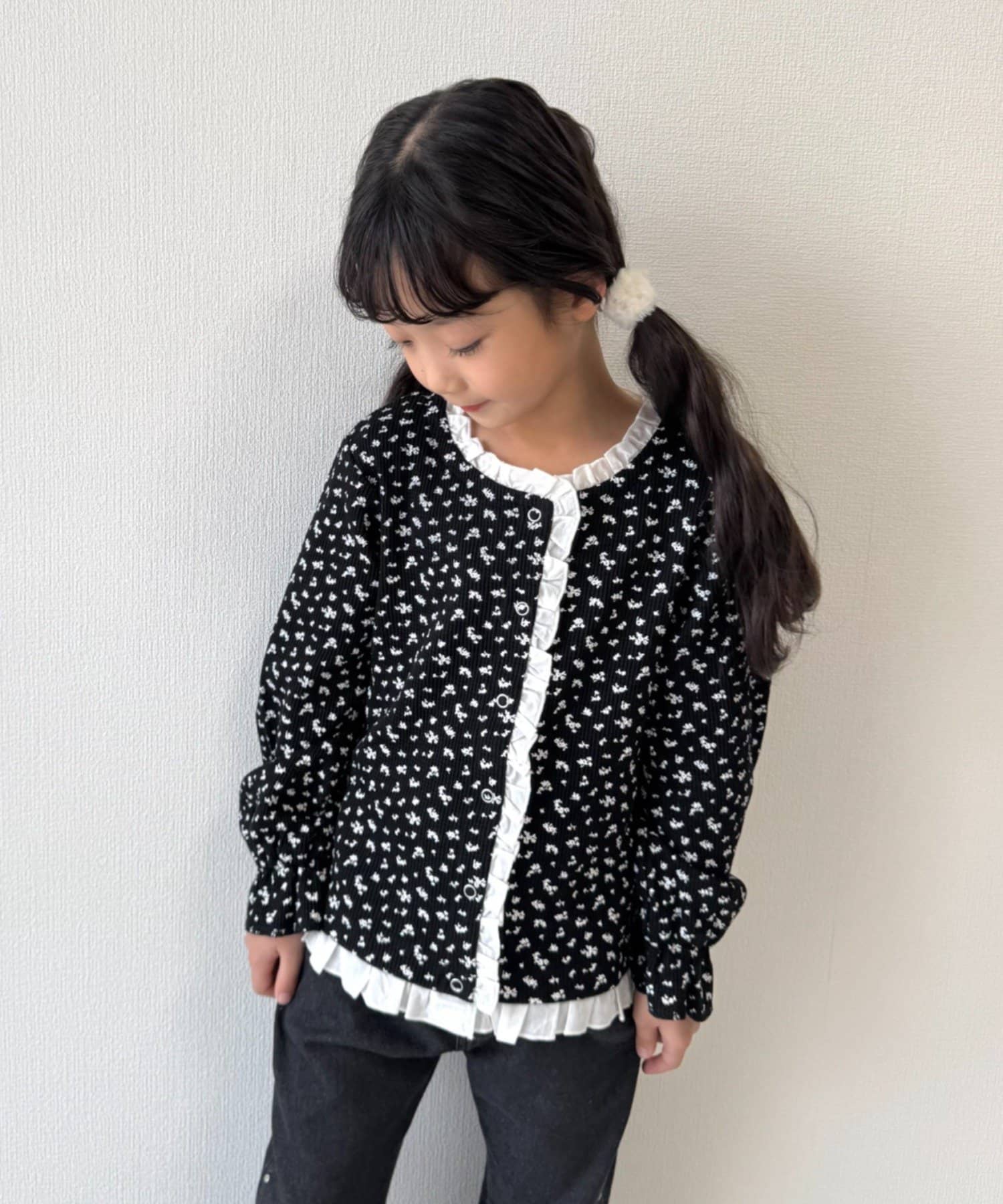 WEB限定】【KIDS】フラワープリントフリルワッフルスナップ