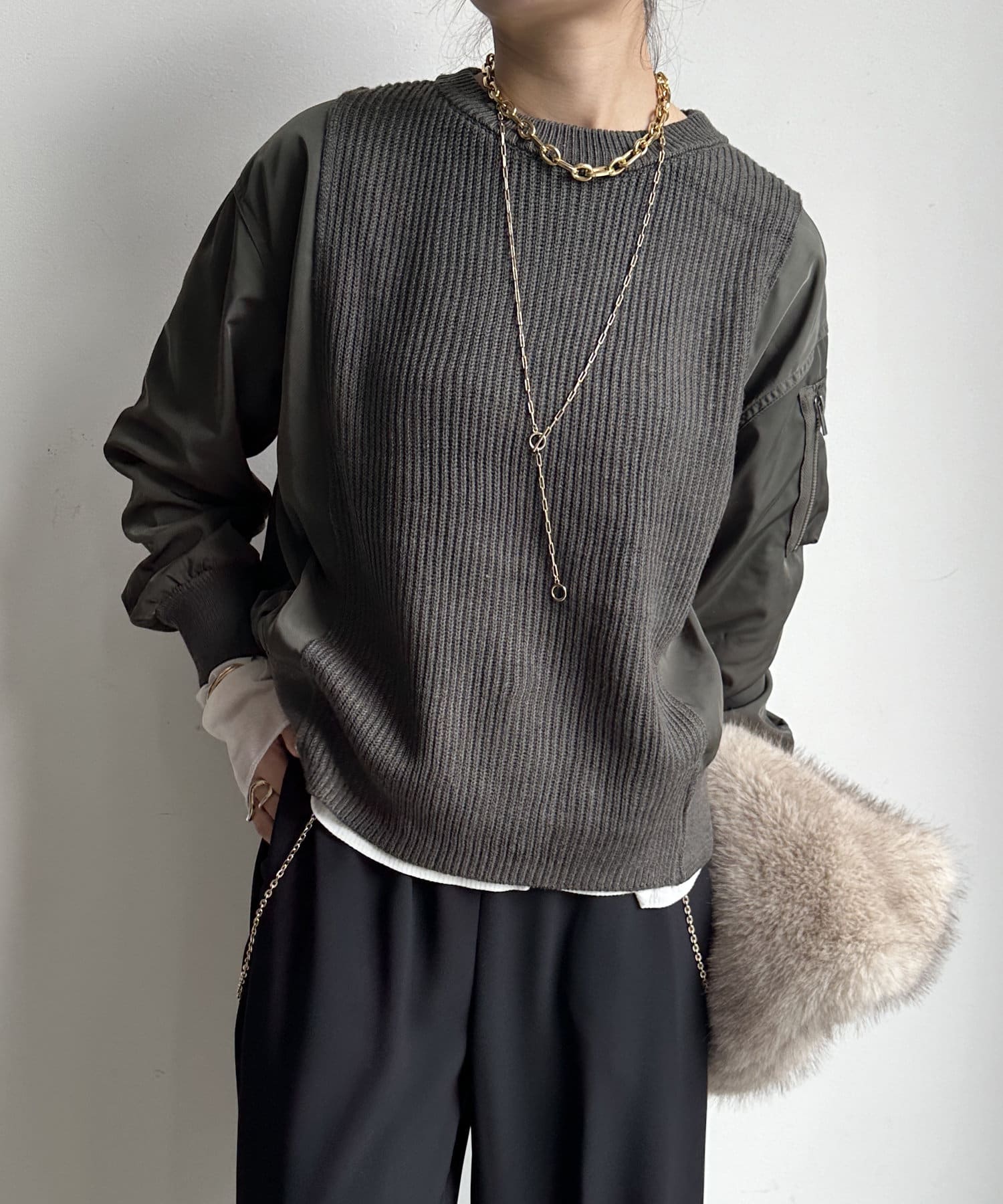OUTLET(アウトレット) 【DouDou】布帛ドッキングプルオーバー