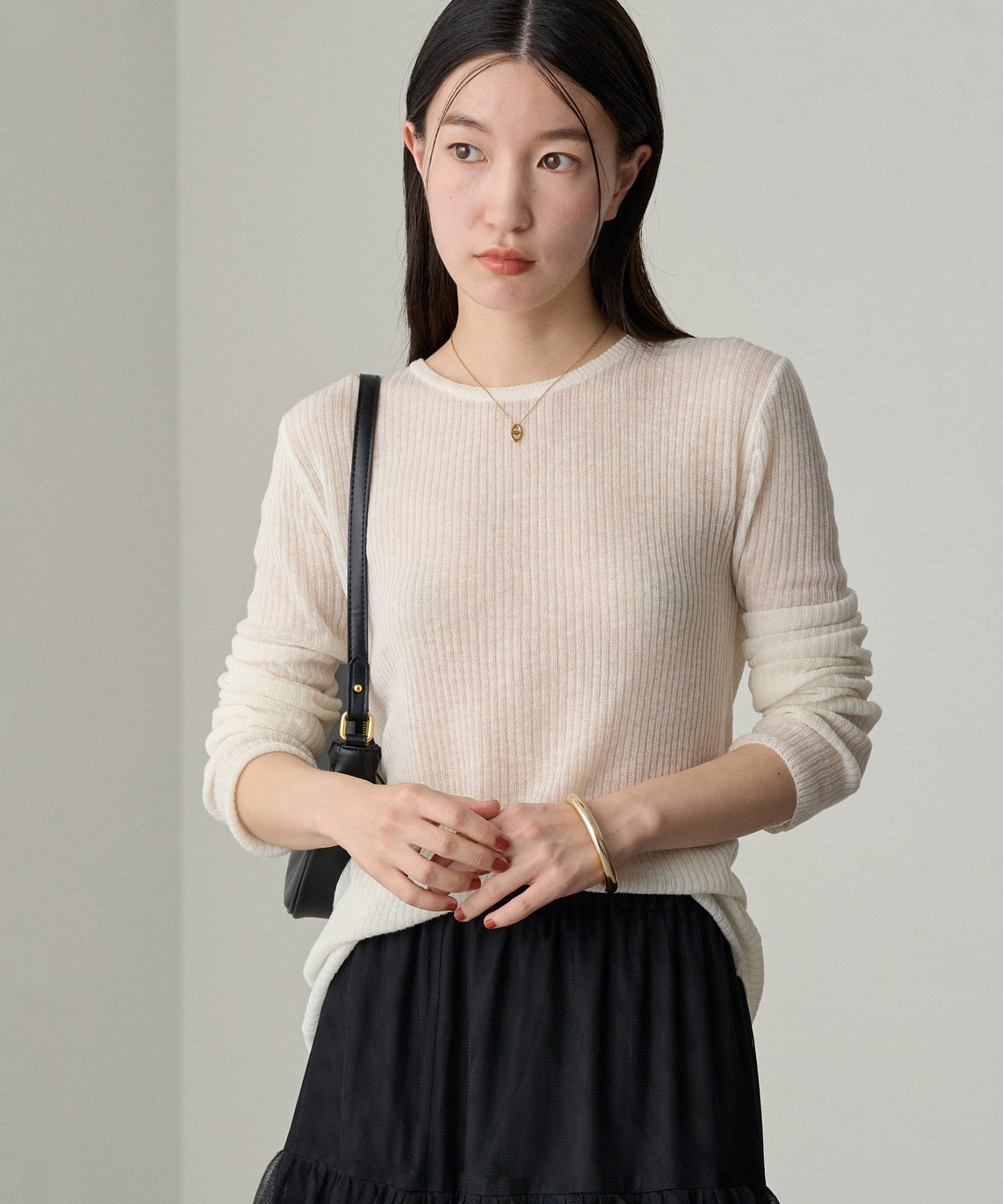 OUTLET(アウトレット) 【Loungedress】ウールシアーリブニット