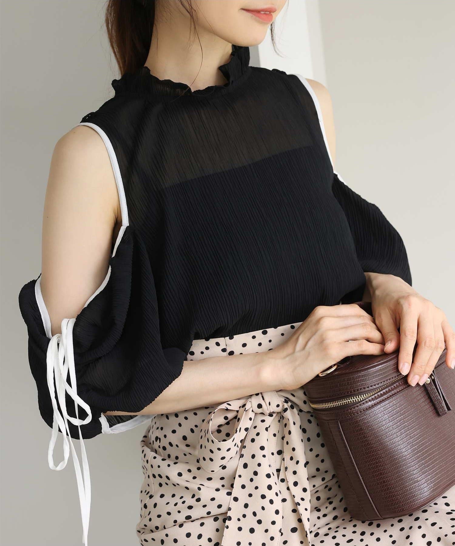one after another NICE CLAUP(ワンアフターアナザー ナイスクラップ) 【WEB限定/リバイバル】肩リボン2way楊柳ブラウス