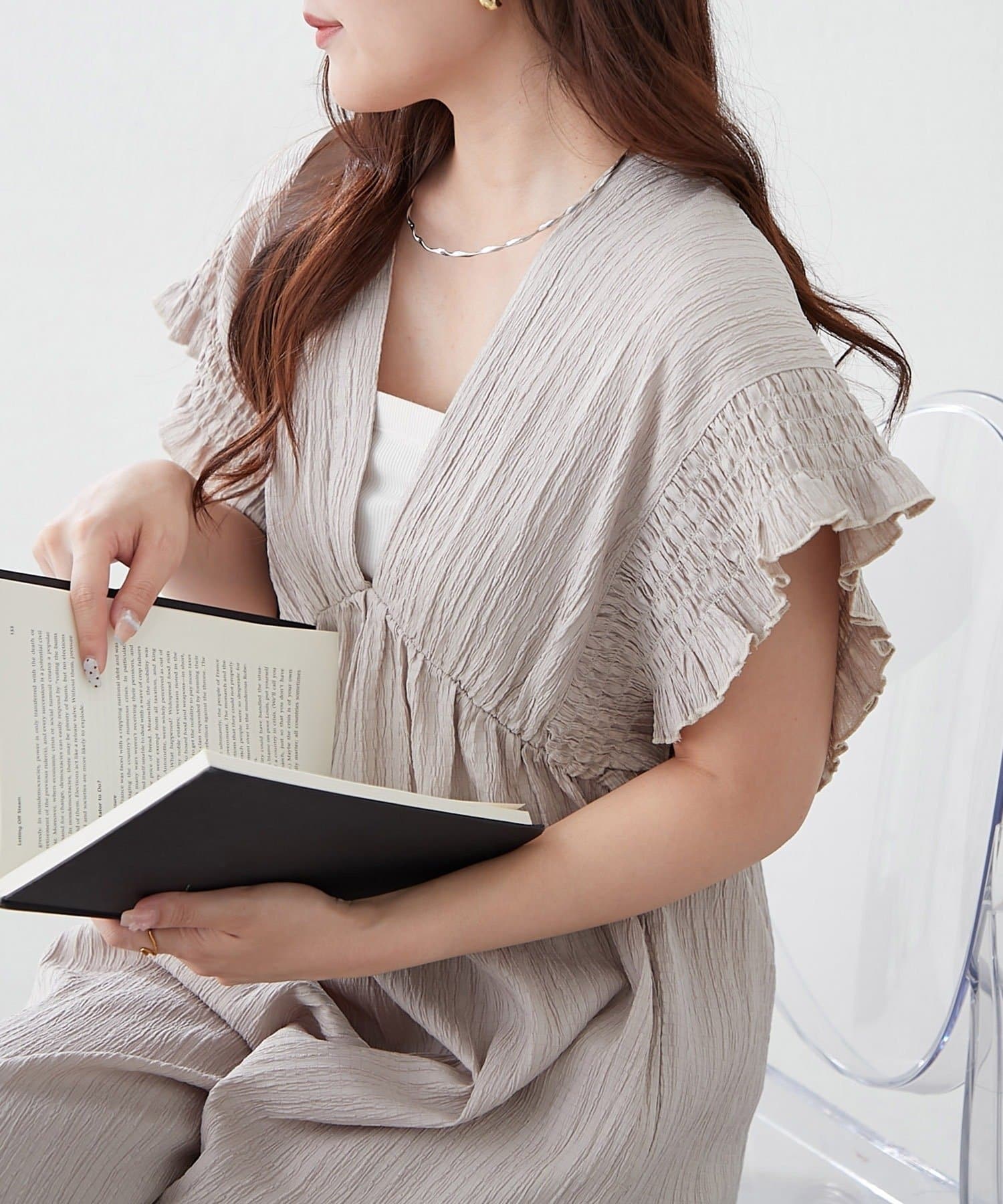 NICE CLAUP / OLIVE des OLIVE OUTLET(ナイスクラップ  / オリーブ デ オリーブ アウトレット) 【continuer】一枚でらくちんオシャレ！シャーリングサロペット