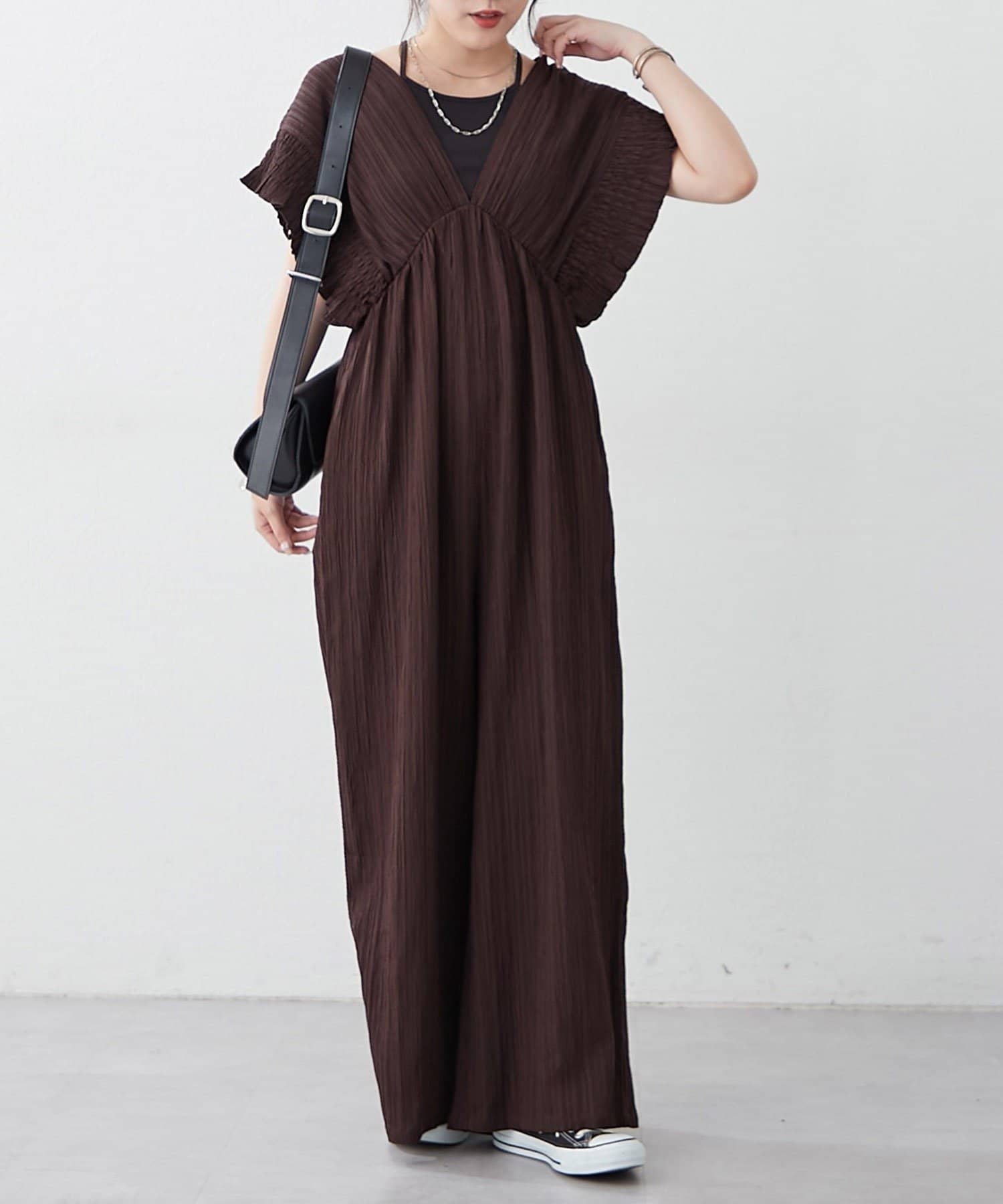 NICE CLAUP / OLIVE des OLIVE OUTLET(ナイスクラップ  / オリーブ デ オリーブ アウトレット) 【continuer】一枚でらくちんオシャレ！シャーリングサロペット