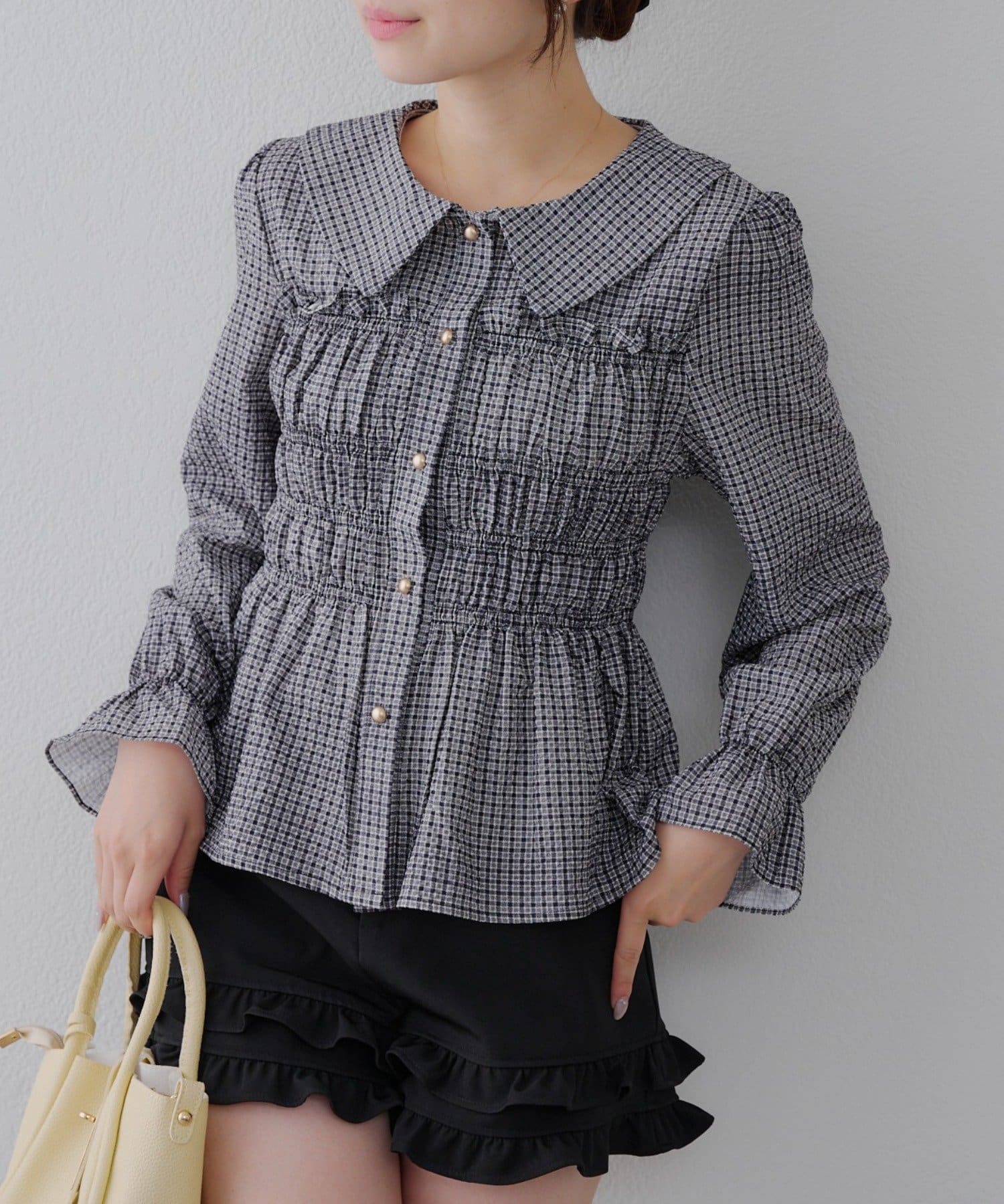 NICE CLAUP / OLIVE des OLIVE OUTLET(ナイスクラップ  / オリーブ デ オリーブ アウトレット) 【人気につき秋冬バージョンもつくりました】【韓国コーデ叶う!】【RMAF】シャーリング襟付きブラウス