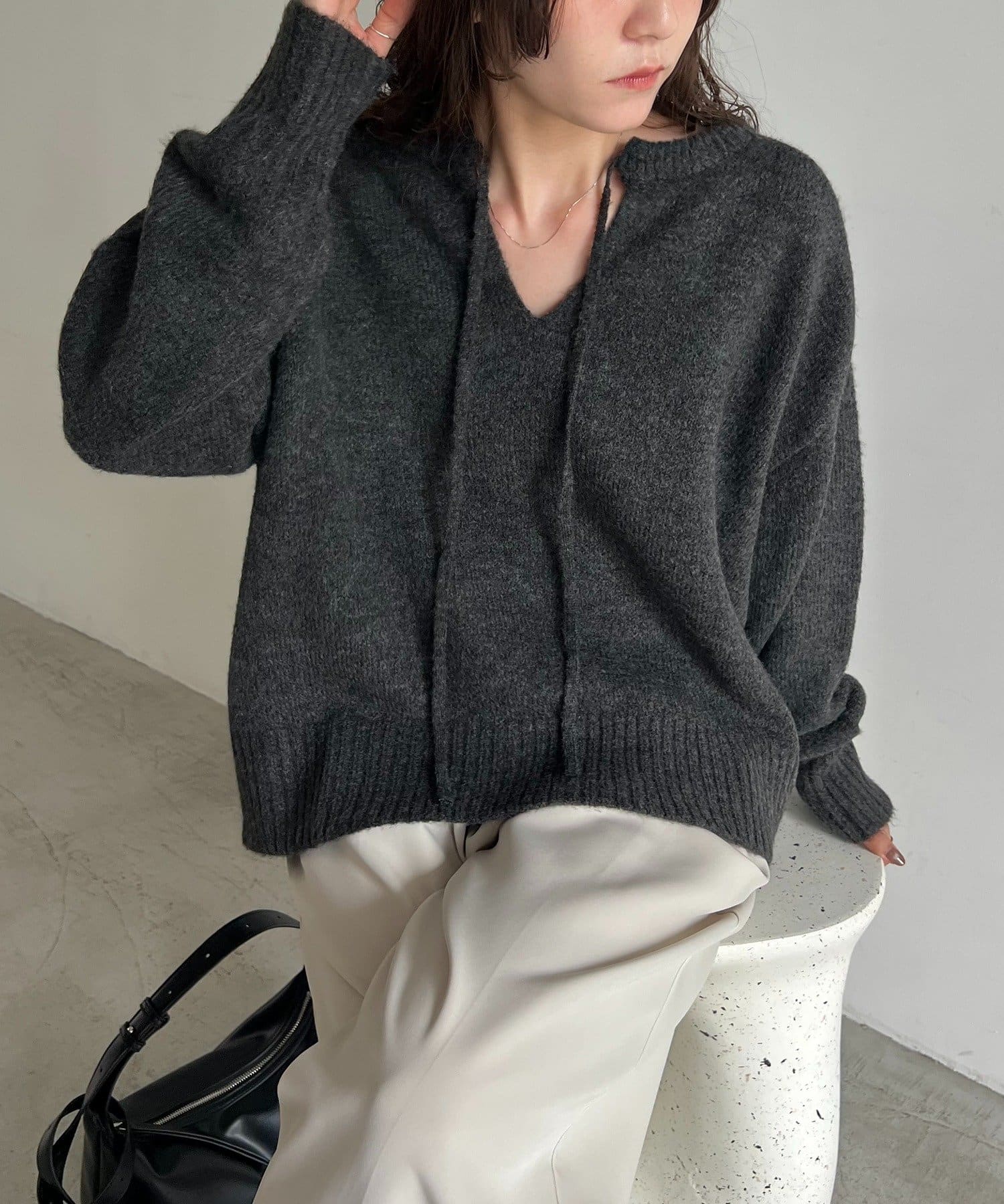CAPRICIEUX LE'MAGE(カプリシュレマージュ) 【前後2WAY】もちふわ2WAYスキッパーニット